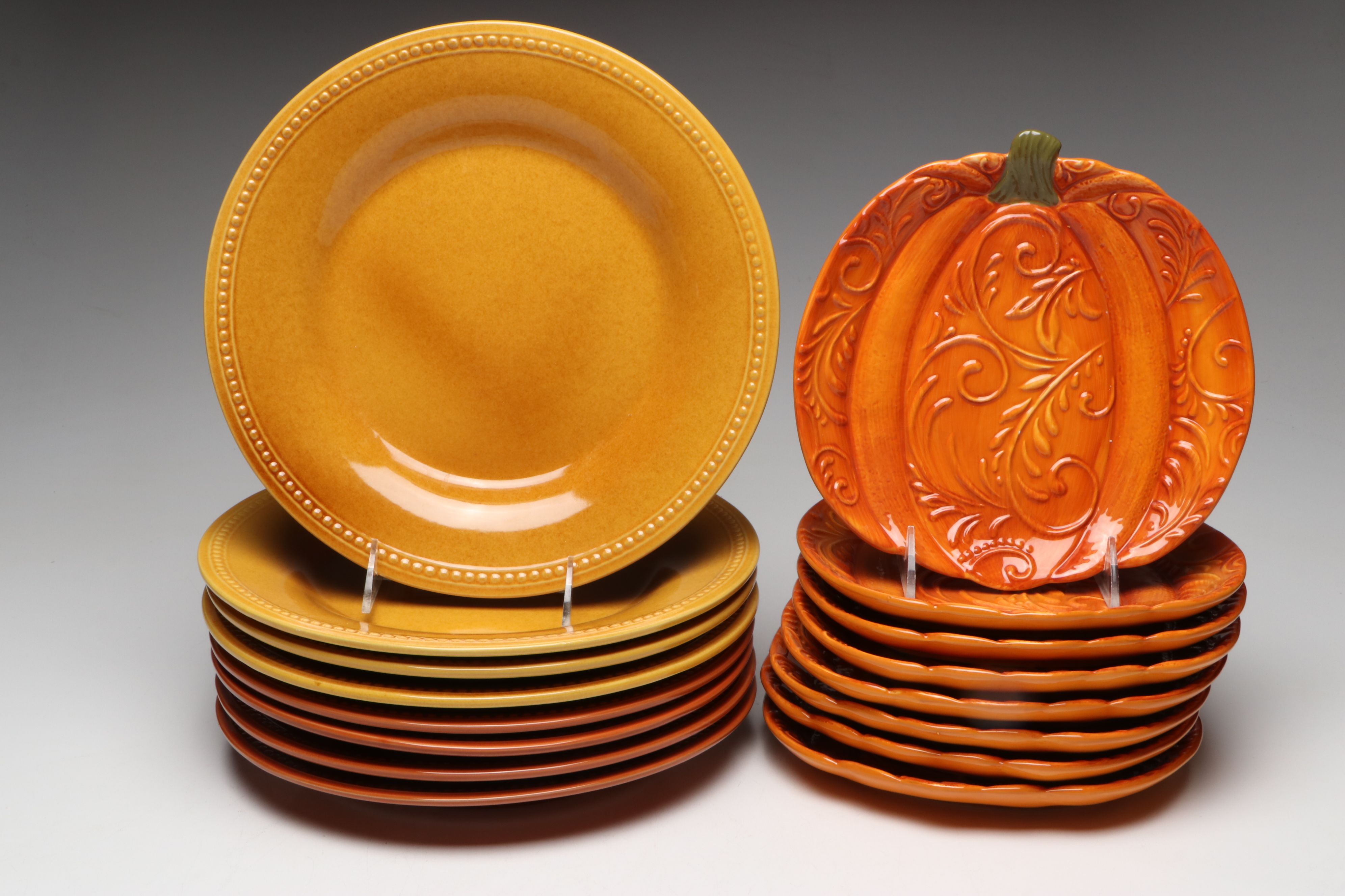 Ceramic Pumpkin Plates and Gravy Boat with More Autumn Themed Dinnerware