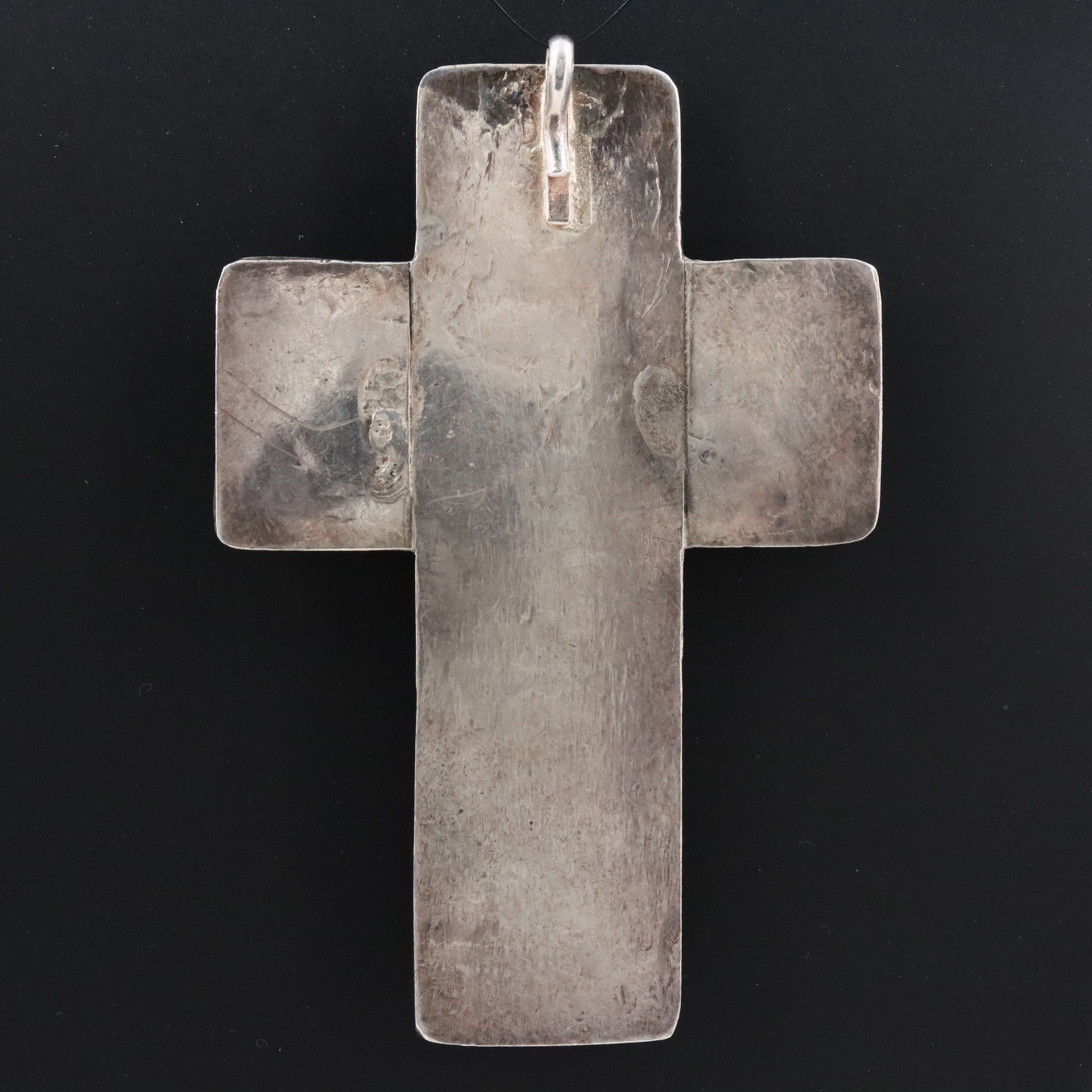 950 Silver Coral and Turquoise Cross Pendant
