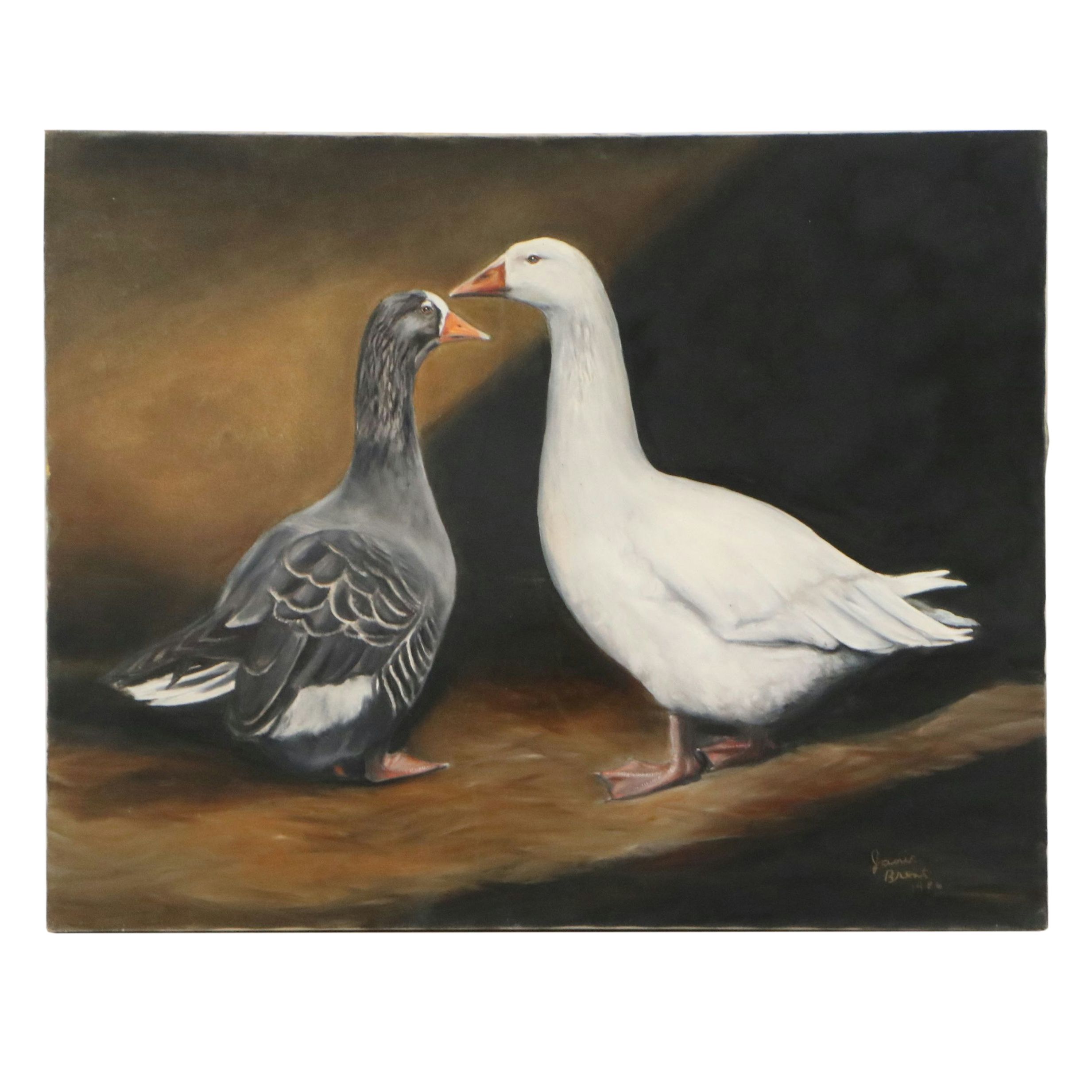 Janie Brent Oil Painting of Geese, 1980