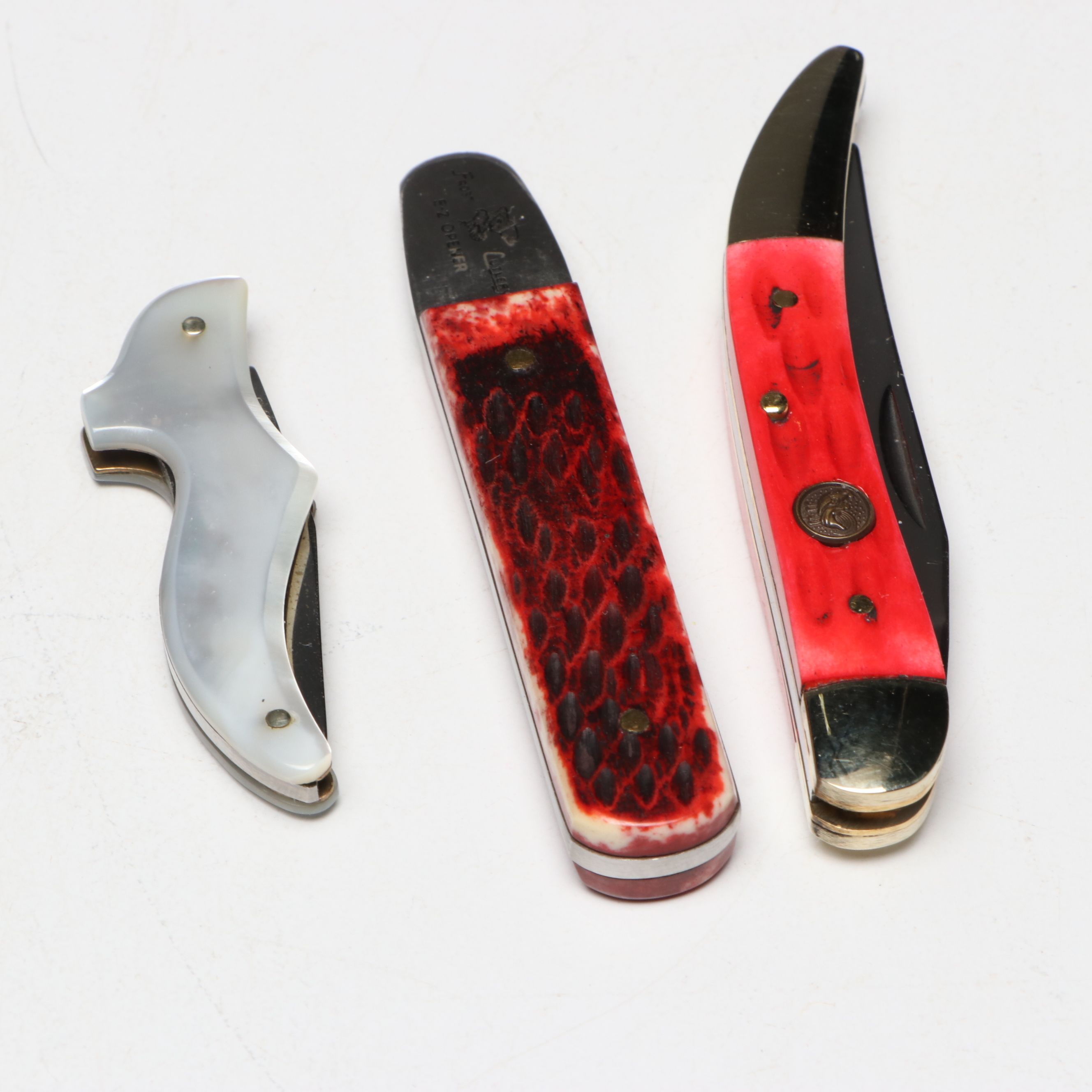 German Mother-of-Pearl Shoe Folding Knife with Knife and Opener