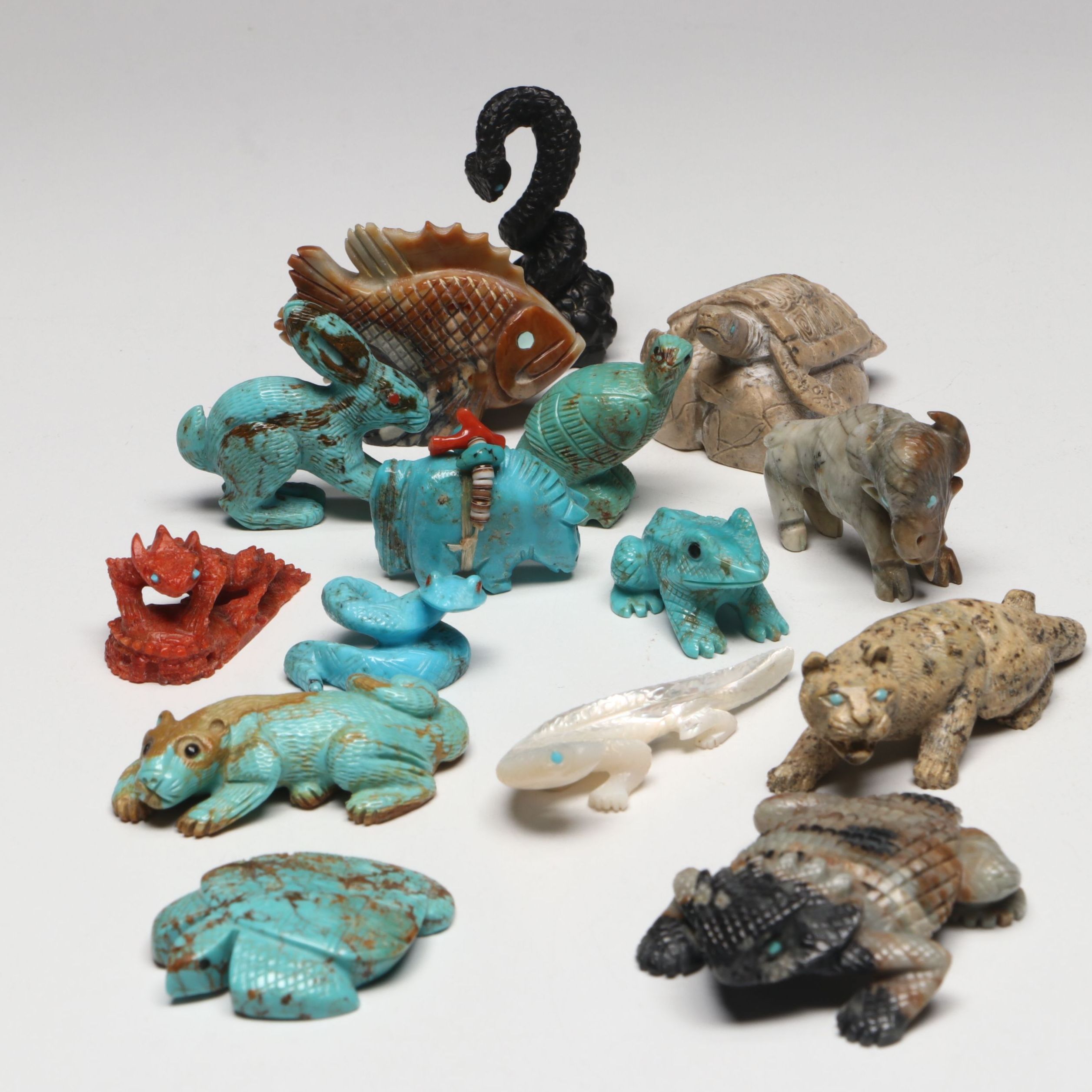 Lance Cheama, Michael Coble, Staley Natewa with Other Carved Stone Zuni Fetishes