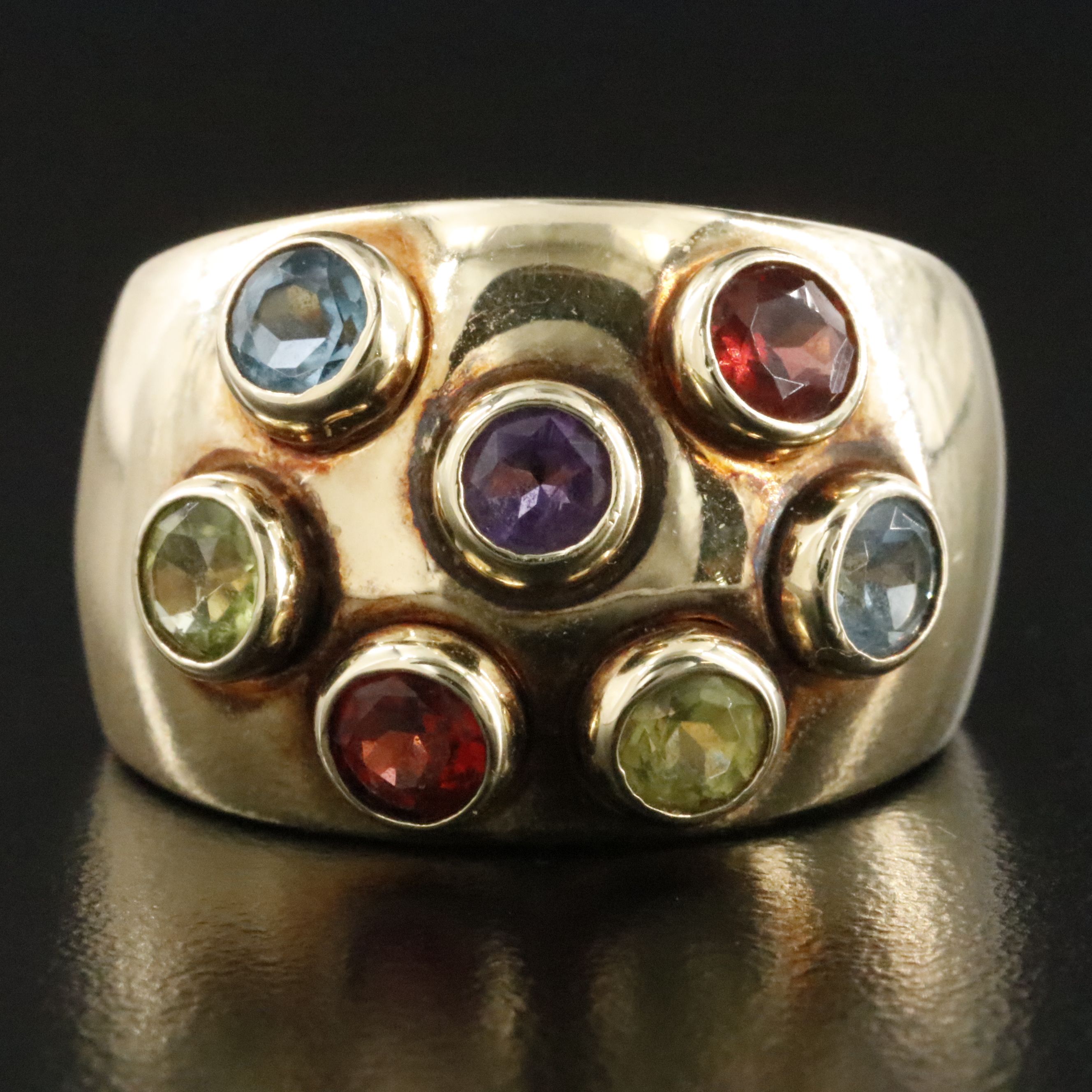 14K Amethyst, Topaz, Garnet and Peridot Dome Ring
