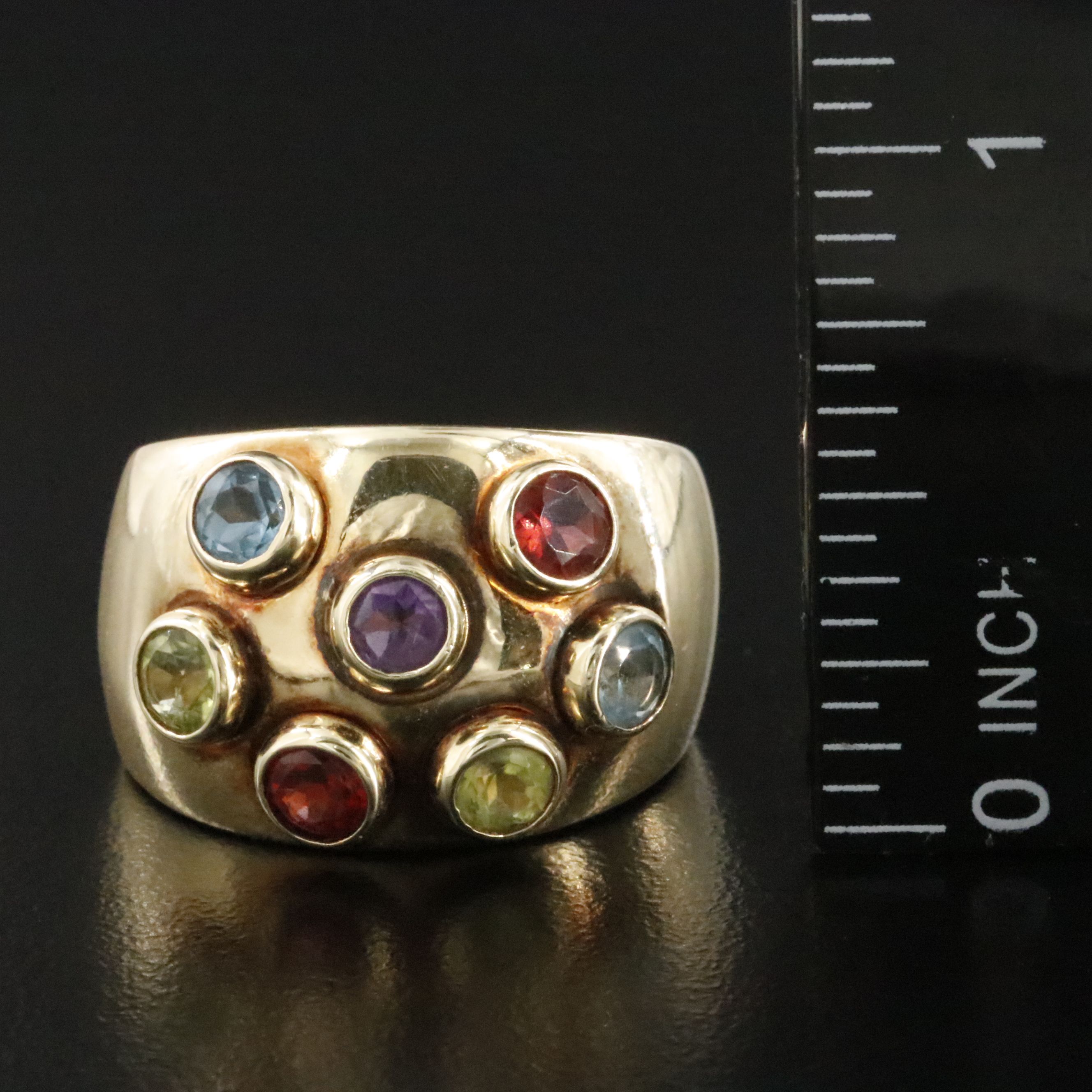 14K Amethyst, Topaz, Garnet and Peridot Dome Ring