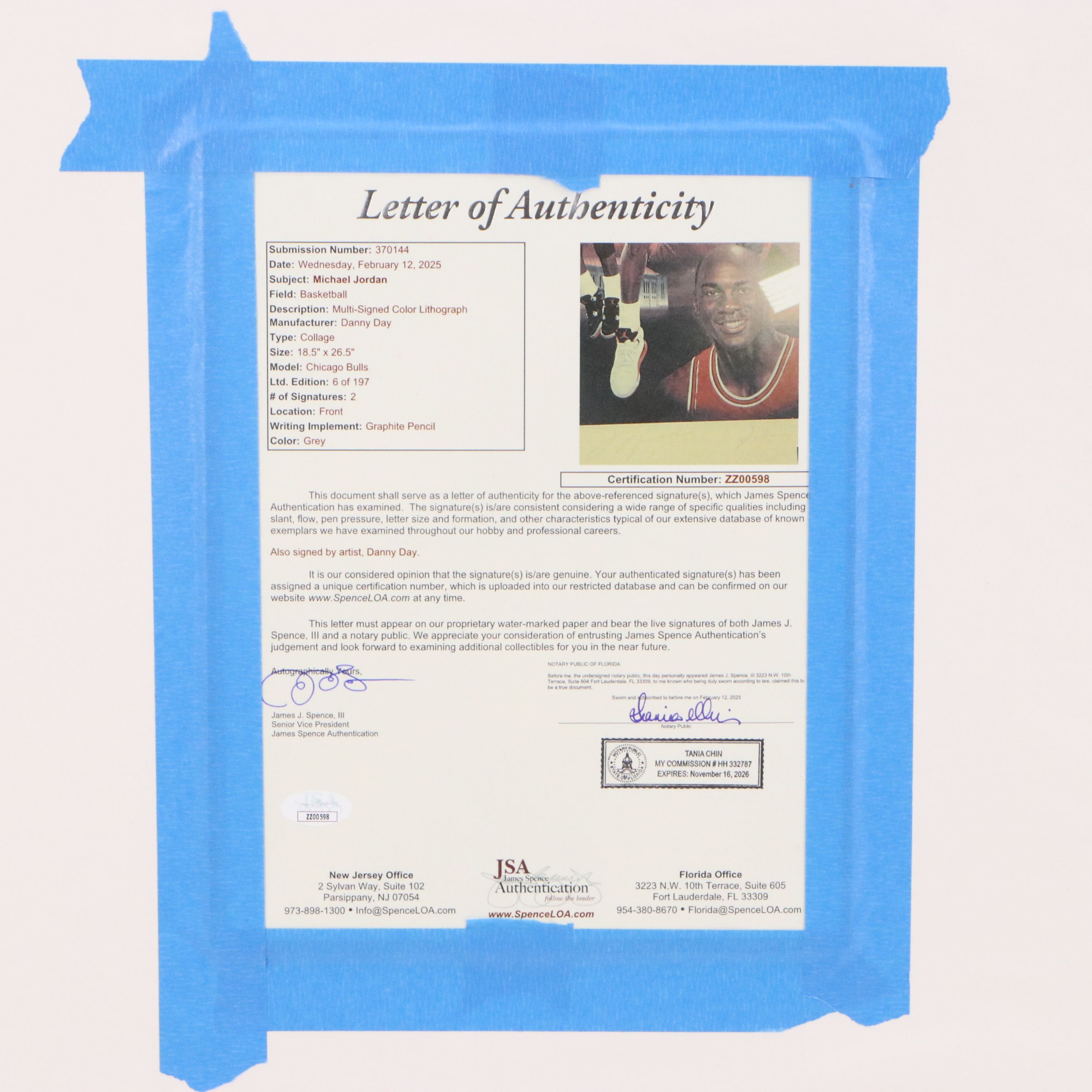 Michael Jordan Signed, Matted and Framed Artwork, JSA