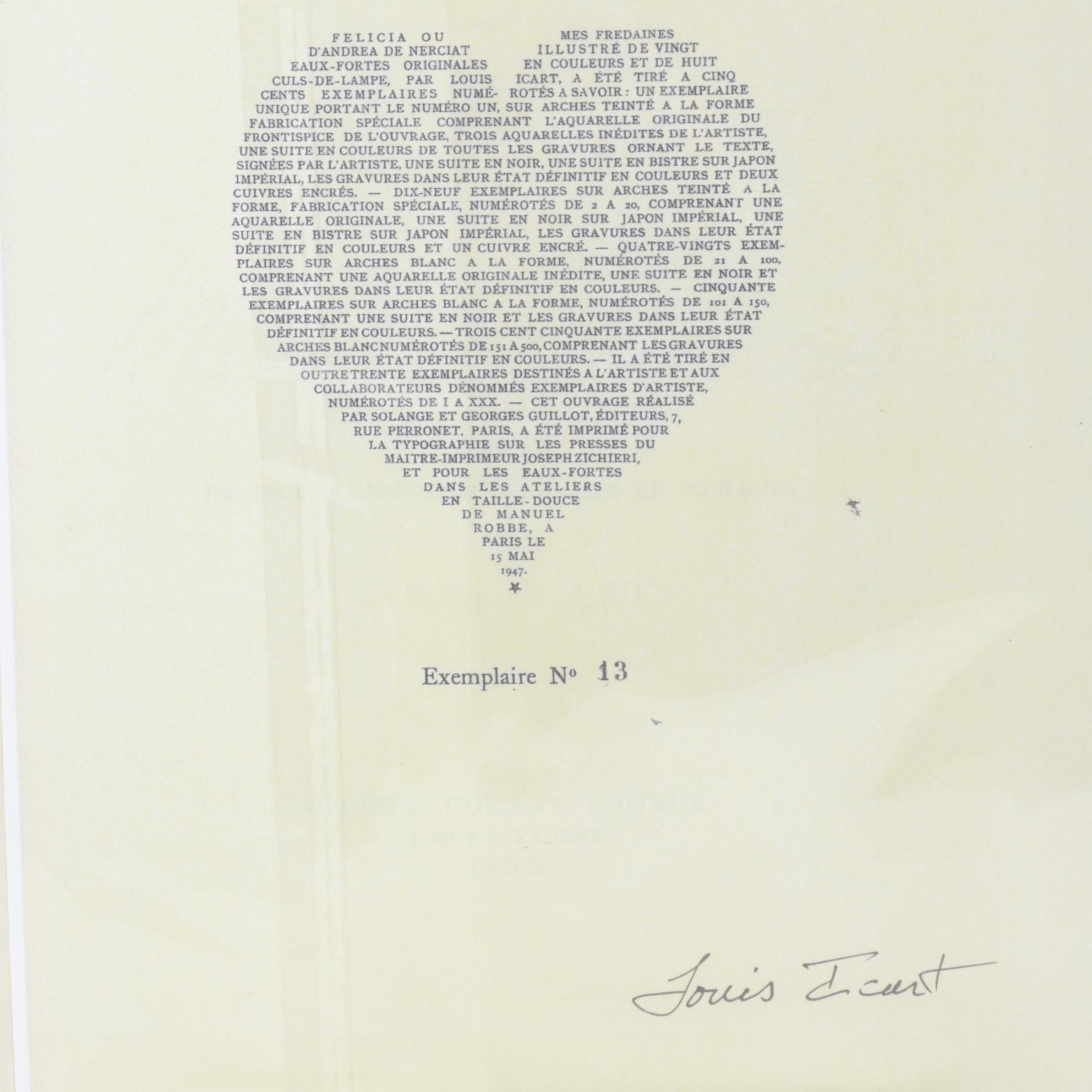 Louis Icart Etching "Interrupted Sleep" from "Felicia ou Mes Fredaines"