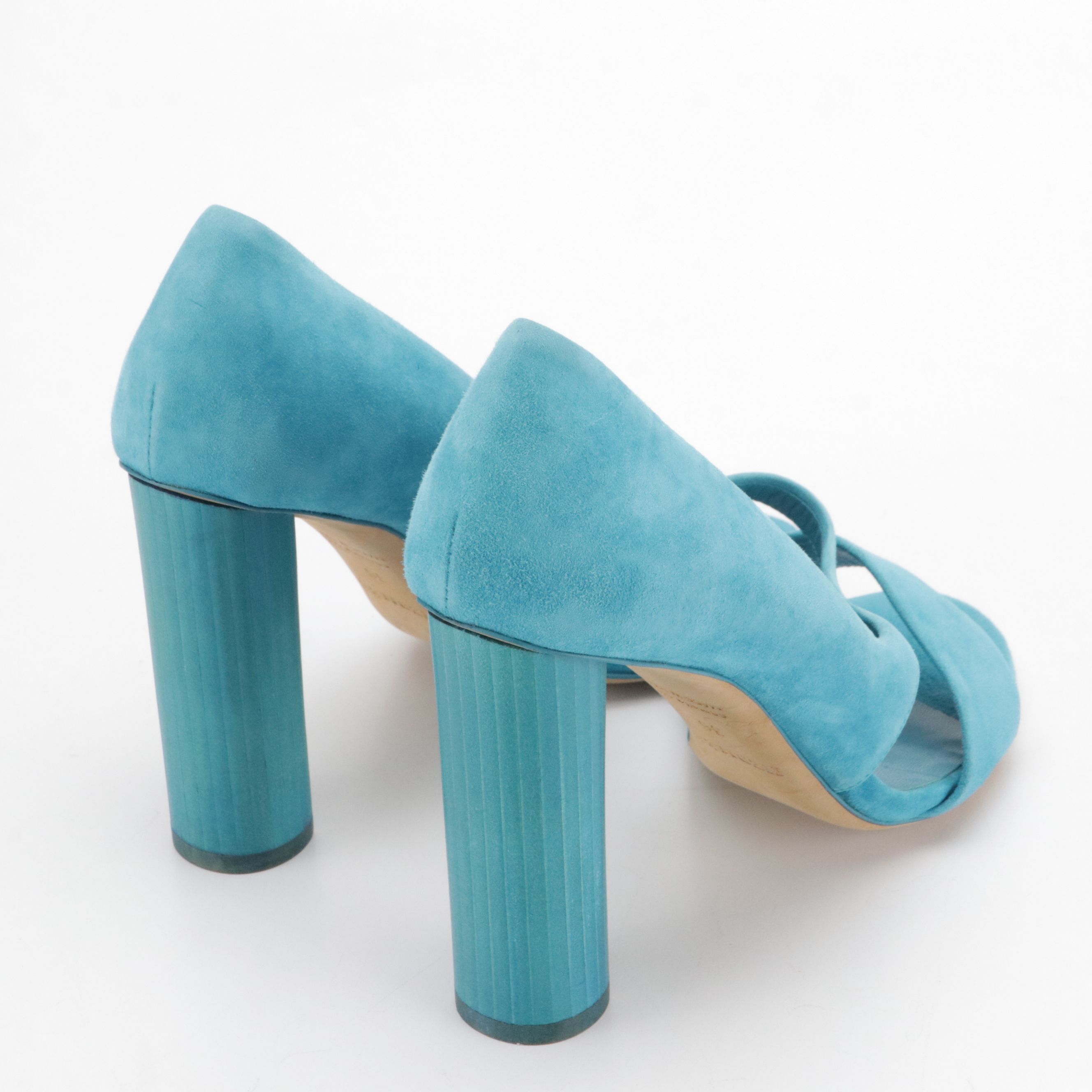 Hermès "Muse" Open-Toe Pumps in Turquoise Suede
