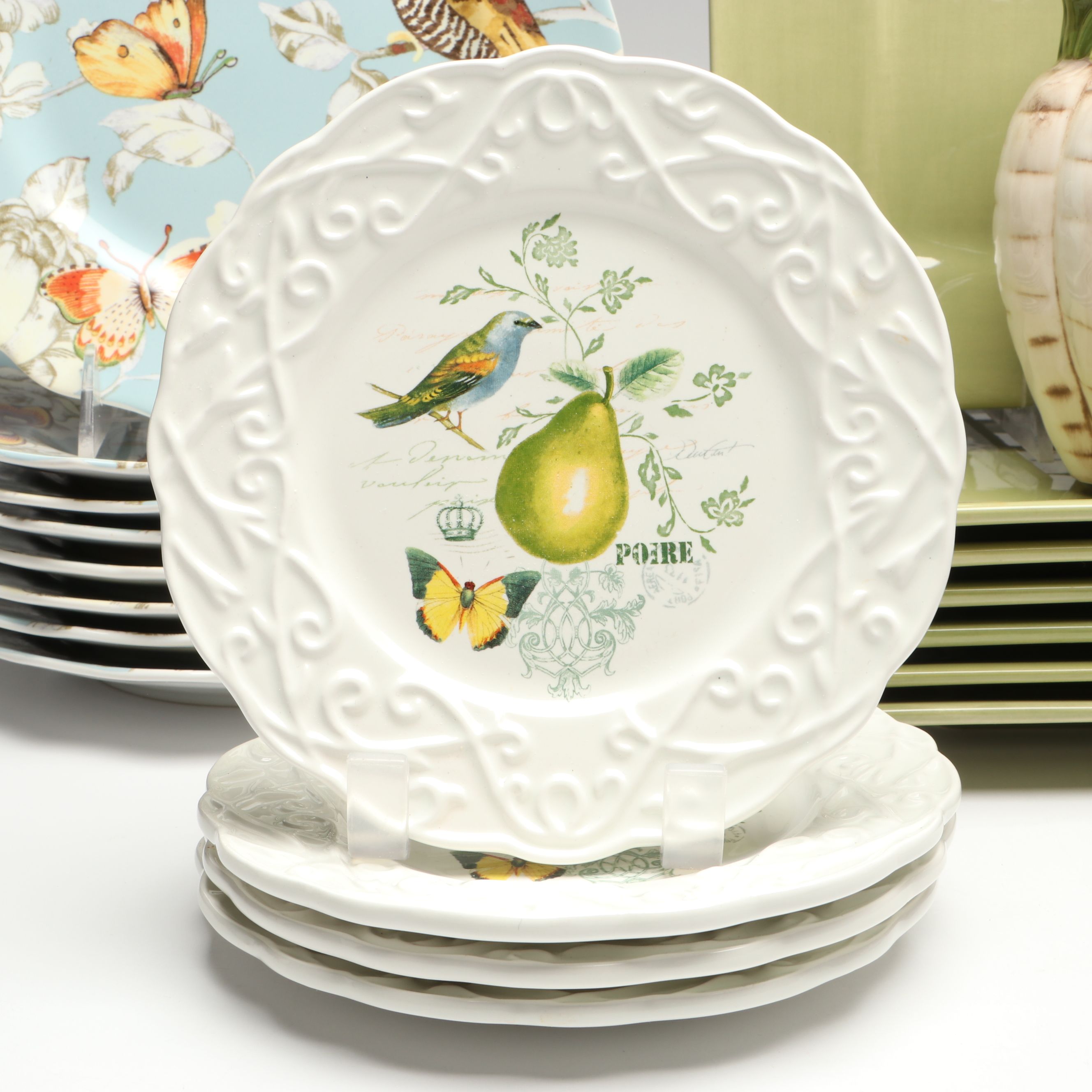 Cabbage Leaf Chip and Dip Tray with Pitchers and More Transferware Plates