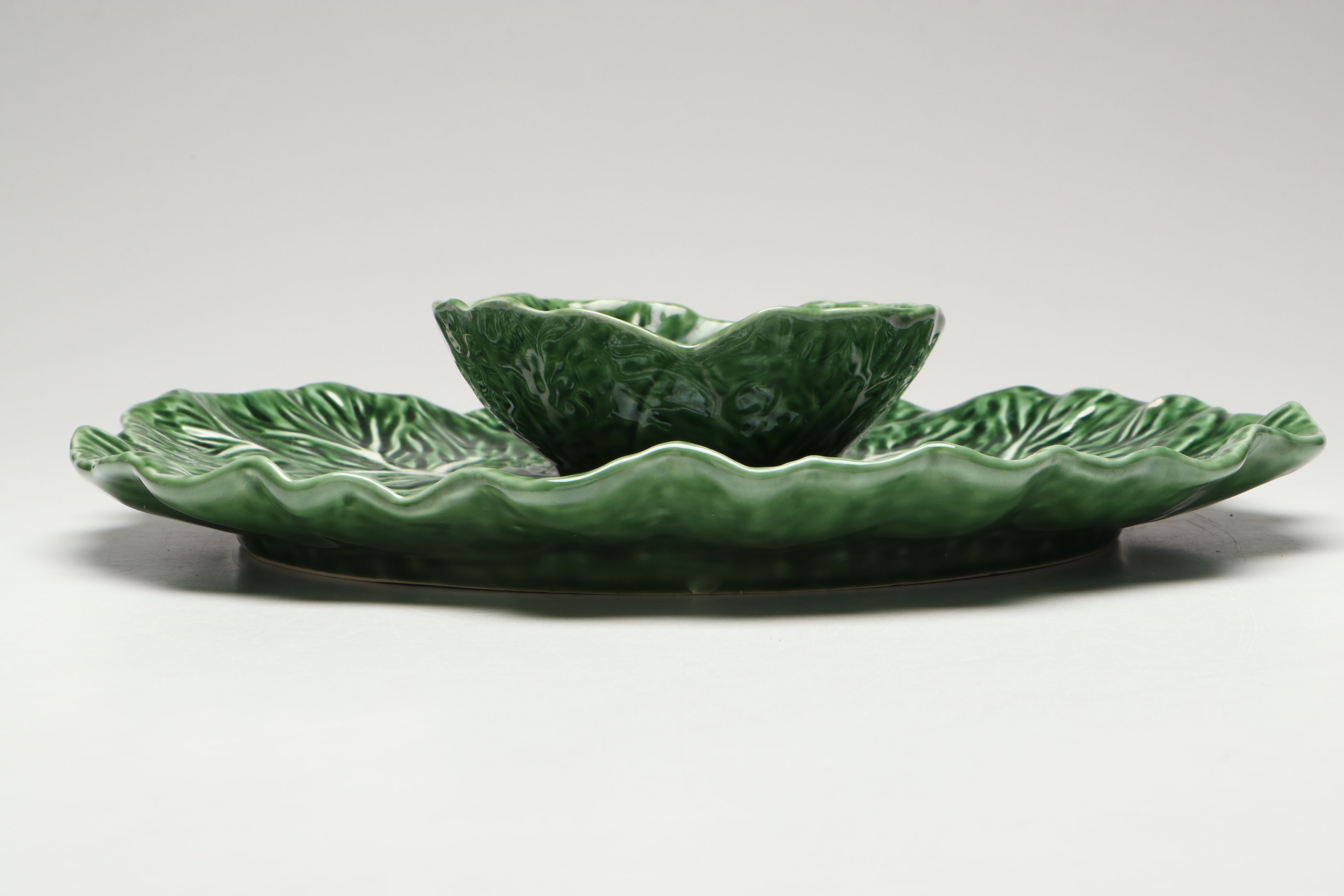 Cabbage Leaf Chip and Dip Tray with Pitchers and More Transferware Plates