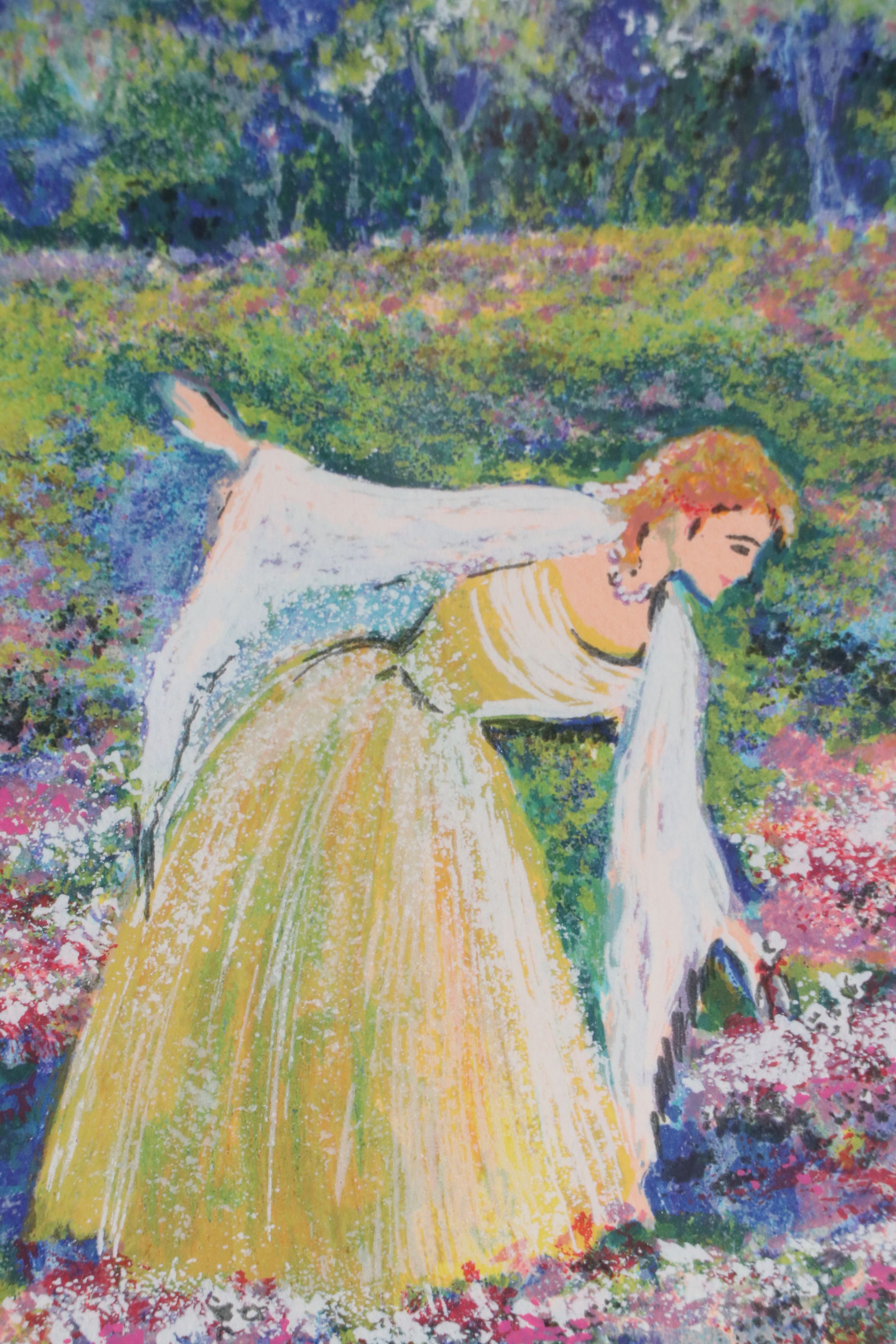 Serigraph of Impressionist Style Landscape with Woman