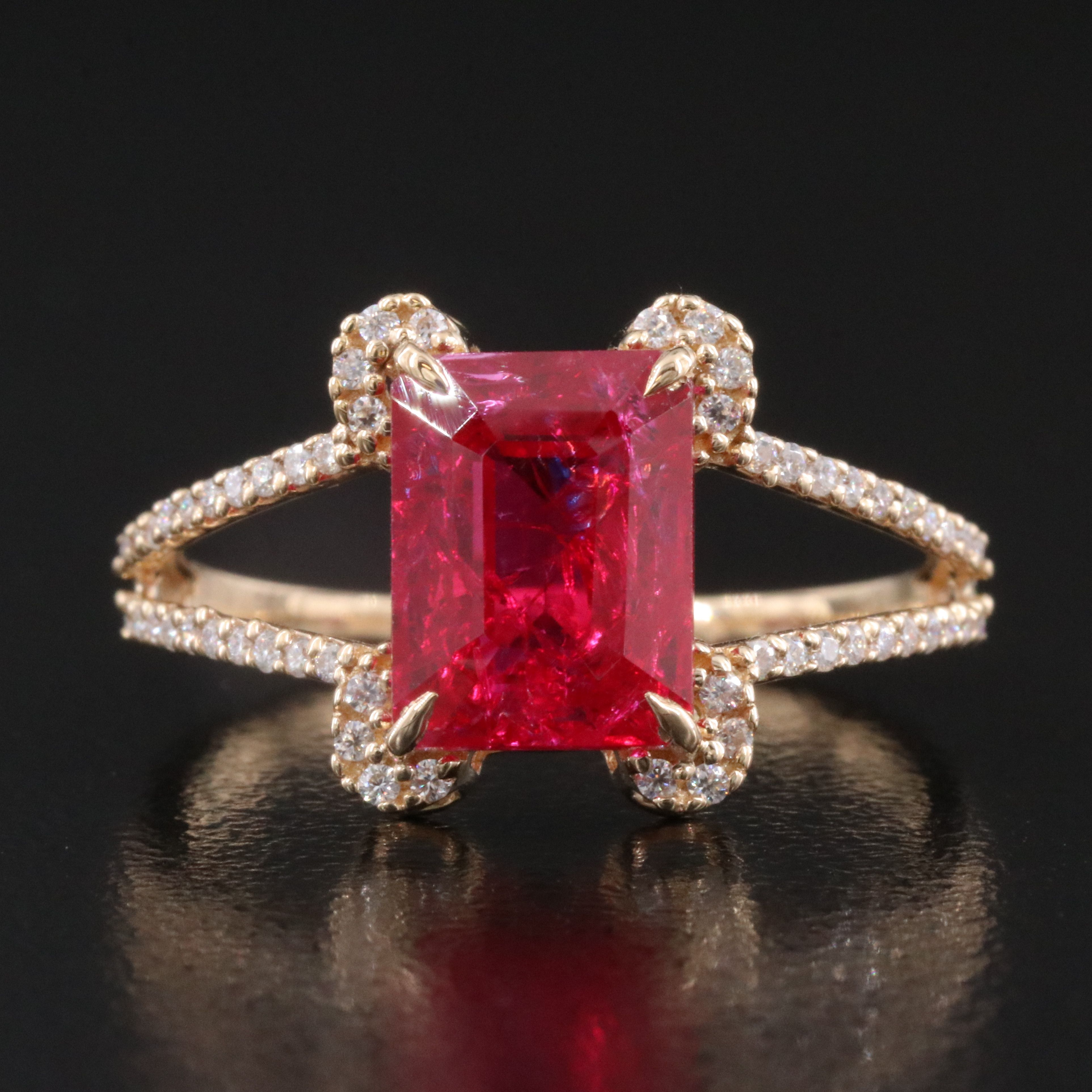 14K 2.96 CT Lab Grown Ruby and Moissanite Ring
