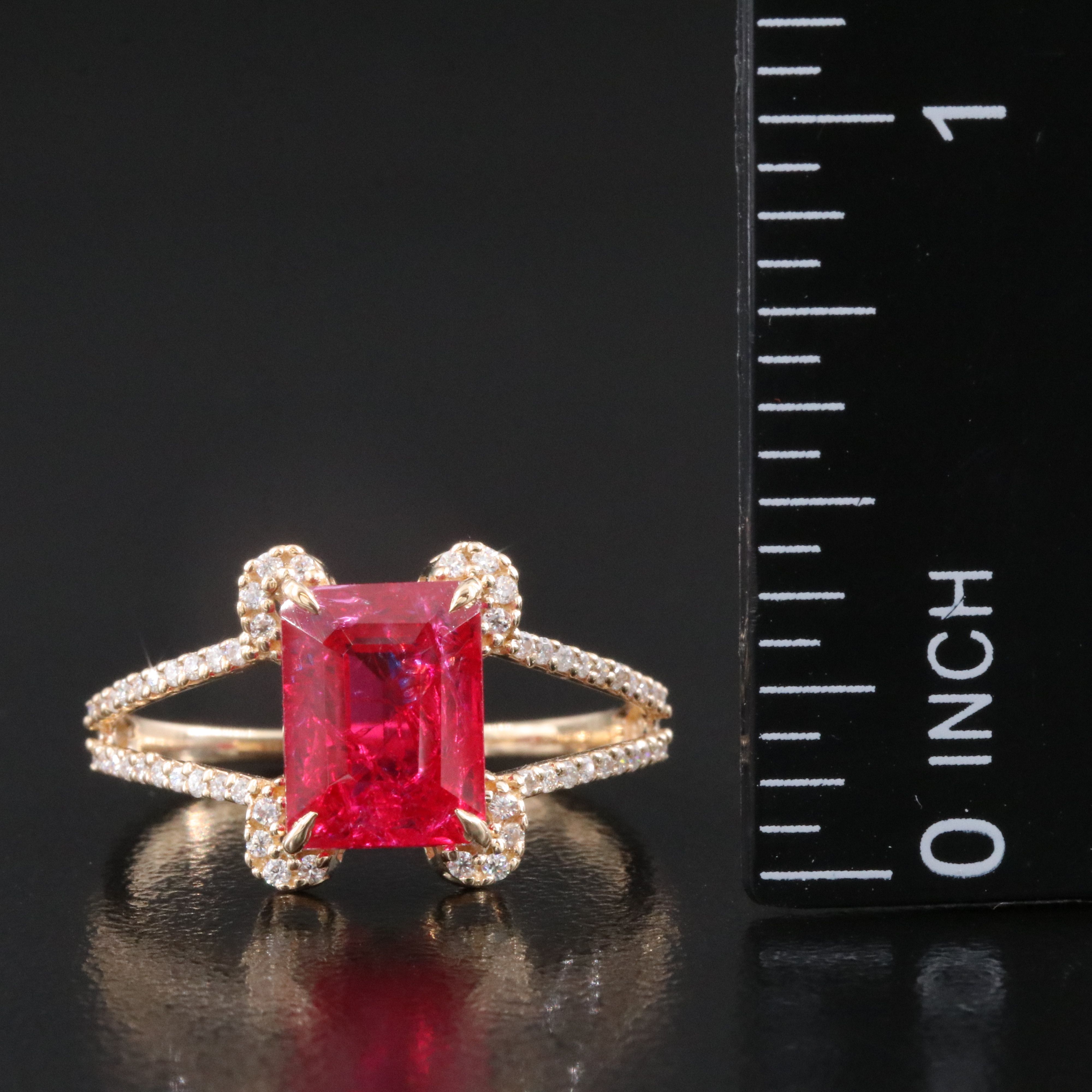 14K 2.96 CT Lab Grown Ruby and Moissanite Ring