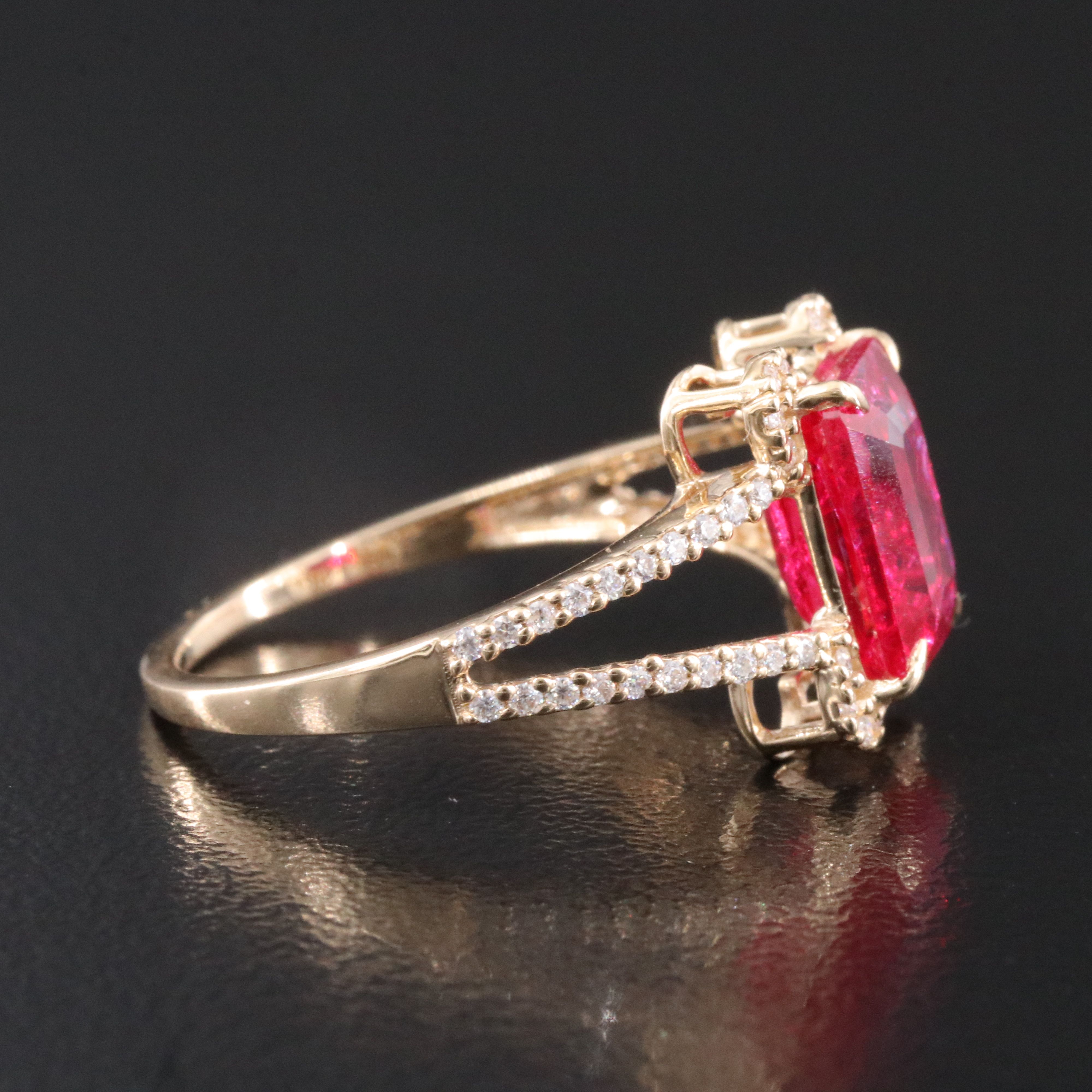 14K 2.96 CT Lab Grown Ruby and Moissanite Ring