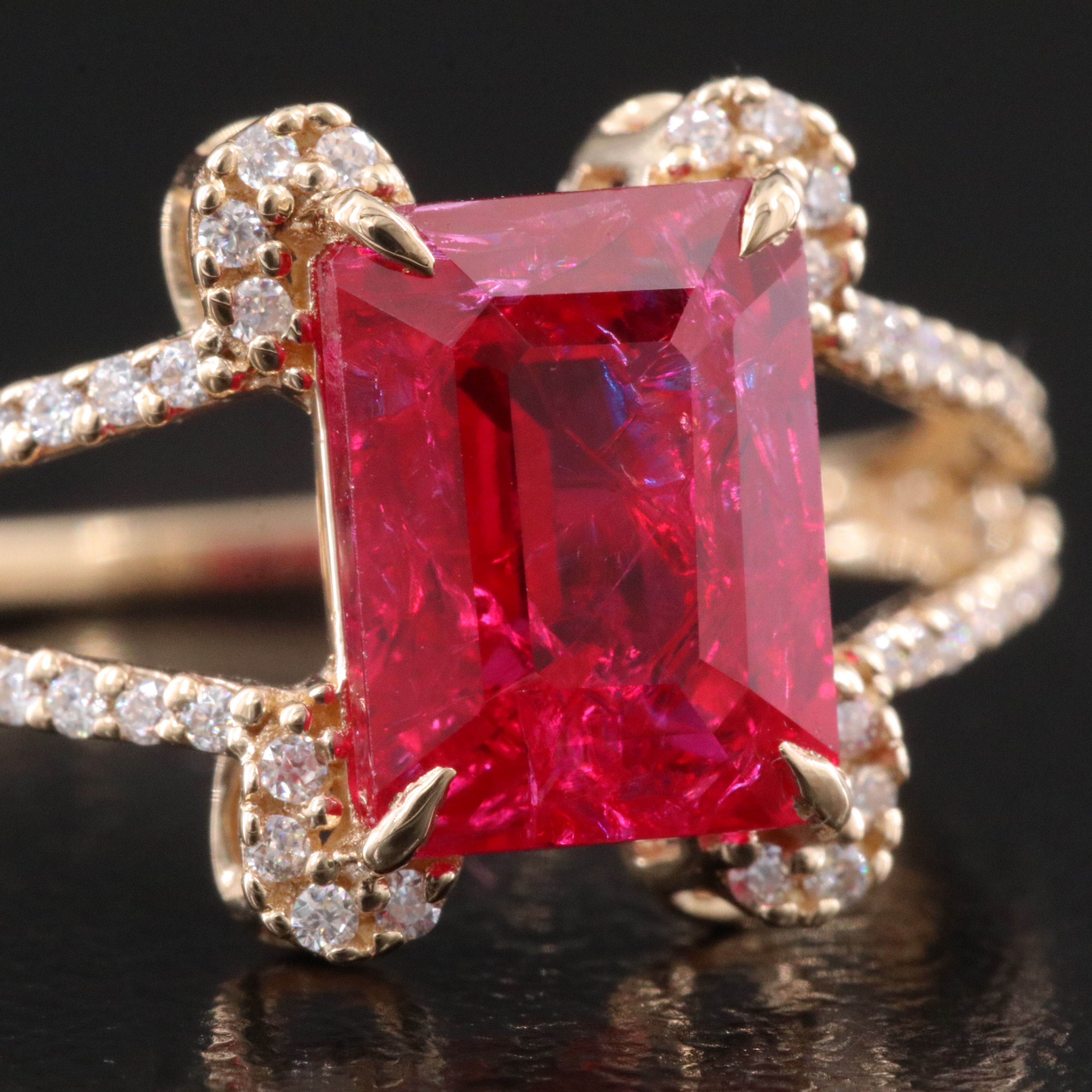 14K 2.96 CT Lab Grown Ruby and Moissanite Ring