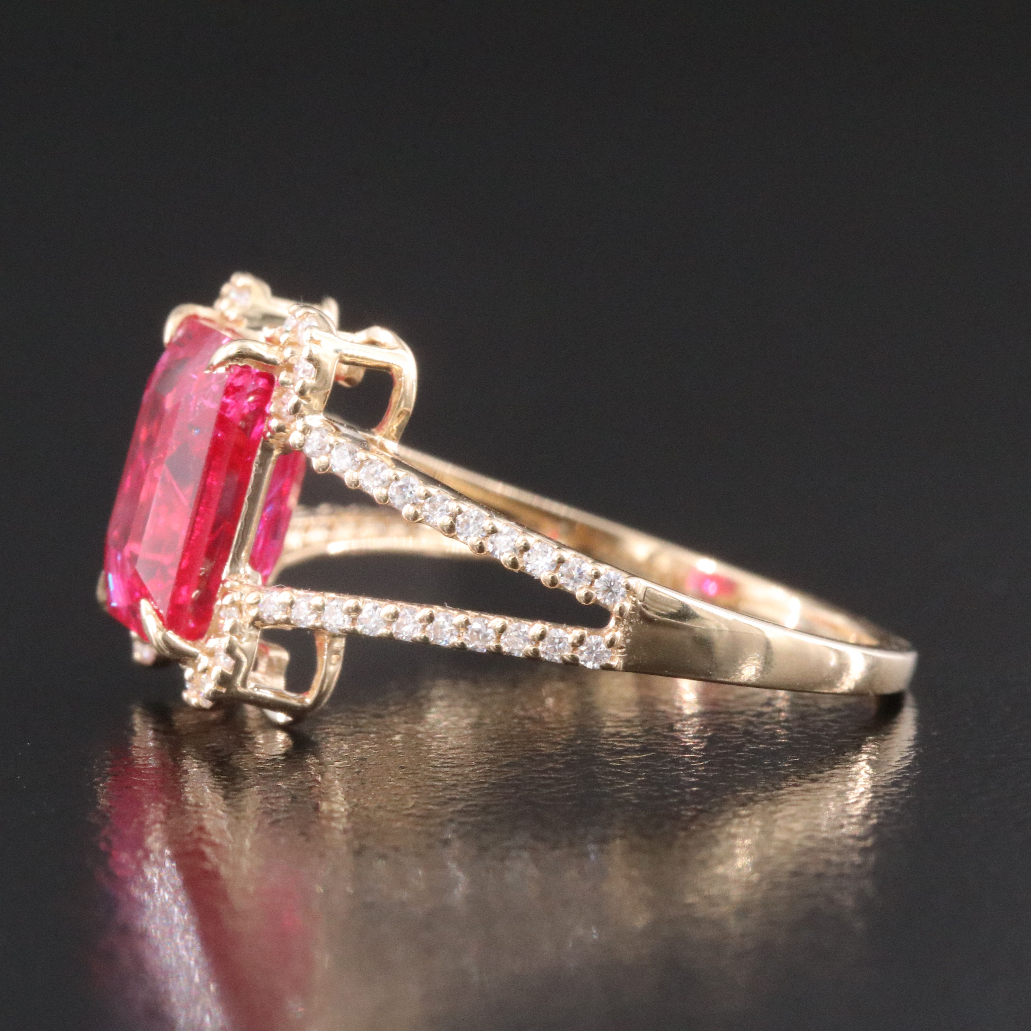 14K 2.96 CT Lab Grown Ruby and Moissanite Ring