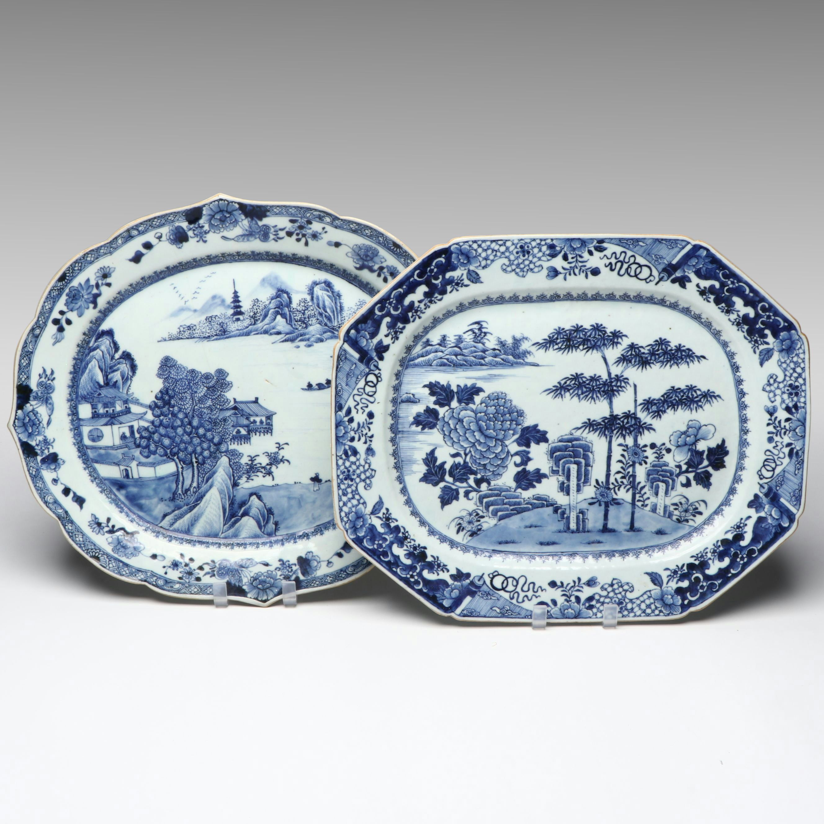 Chinese Qianlong Blue and White Porcelain Platters