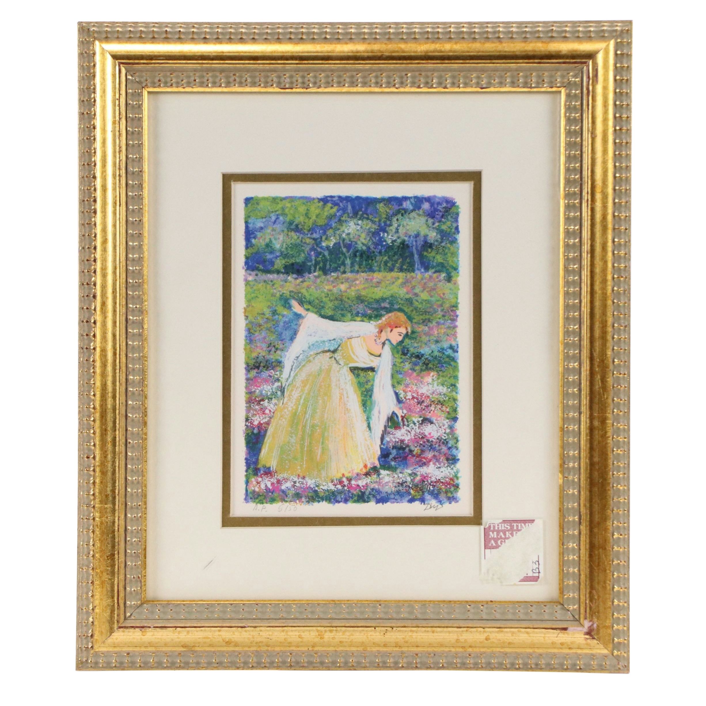 Serigraph of Impressionist Style Landscape with Woman