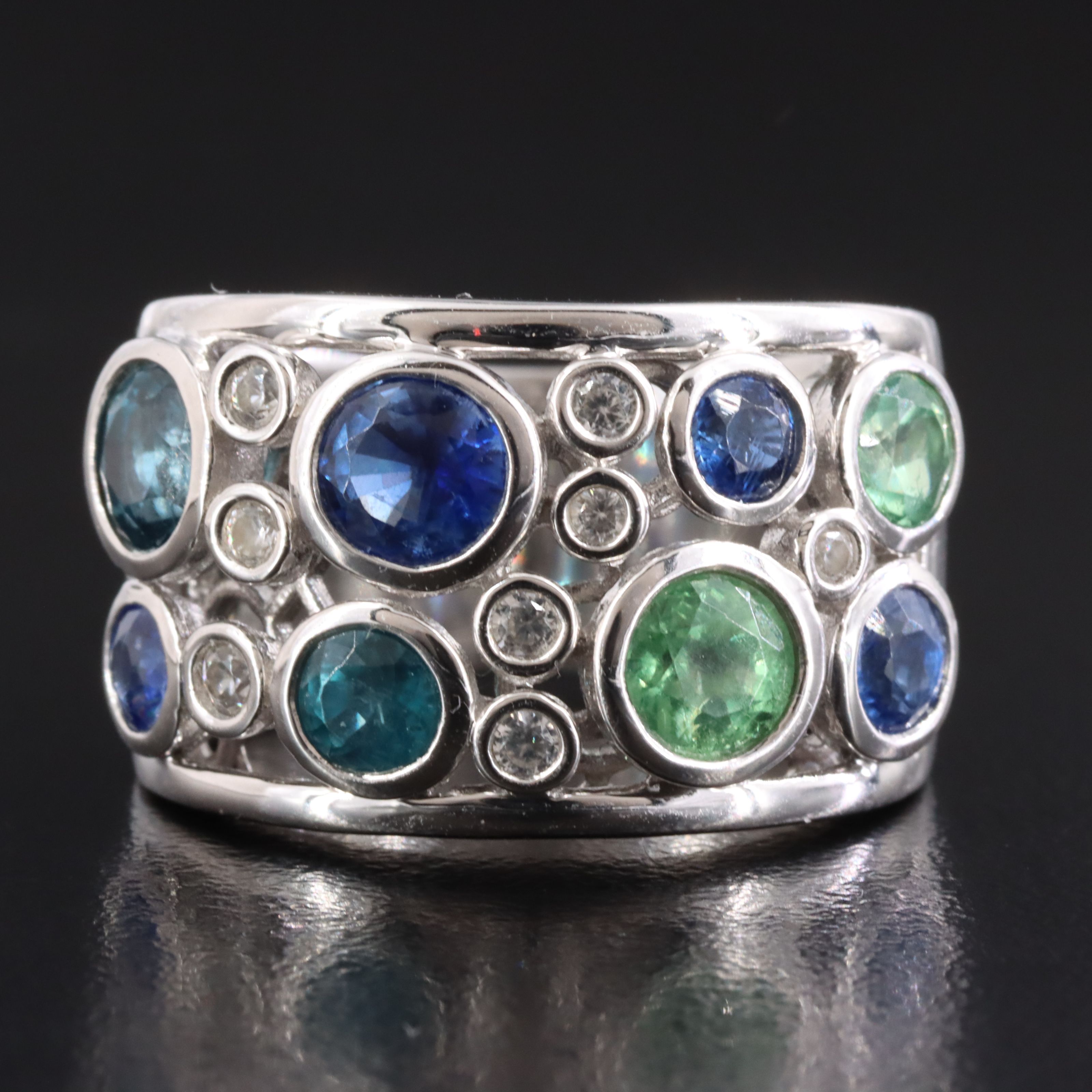Sterling Kyanite, Fluorite and Gemstone Ring