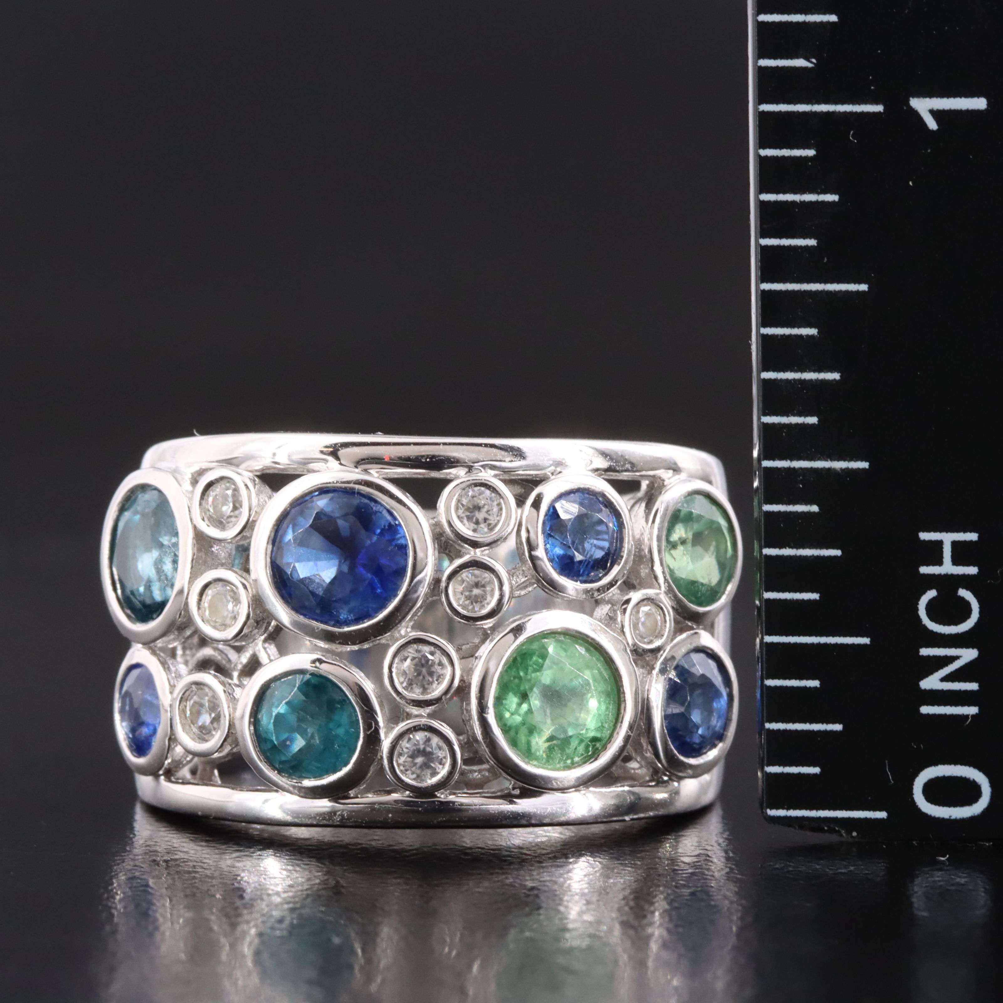 Sterling Kyanite, Fluorite and Gemstone Ring