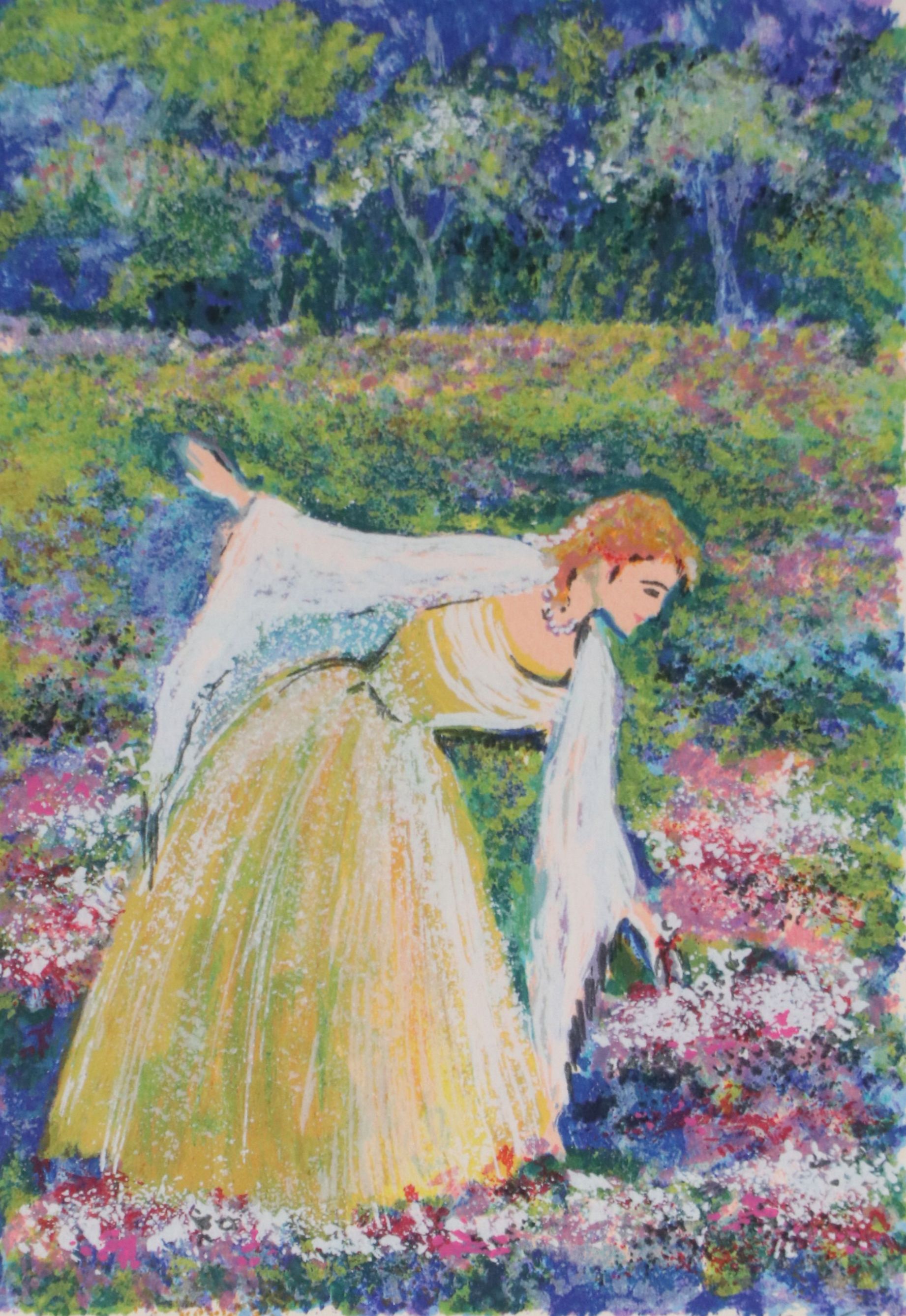 Serigraph of Impressionist Style Landscape with Woman