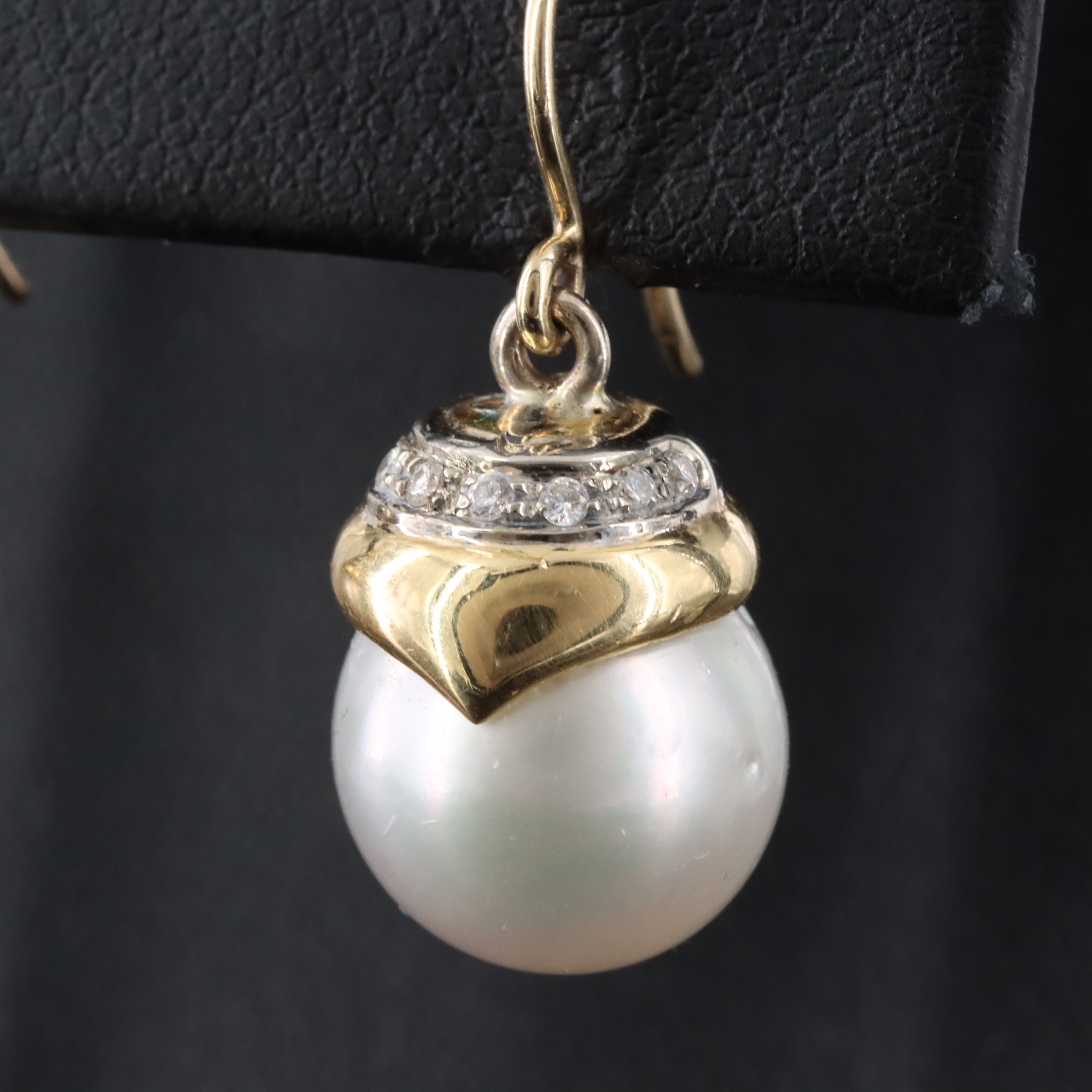 14K Two Tone Pearl and Diamond Drop Earrings