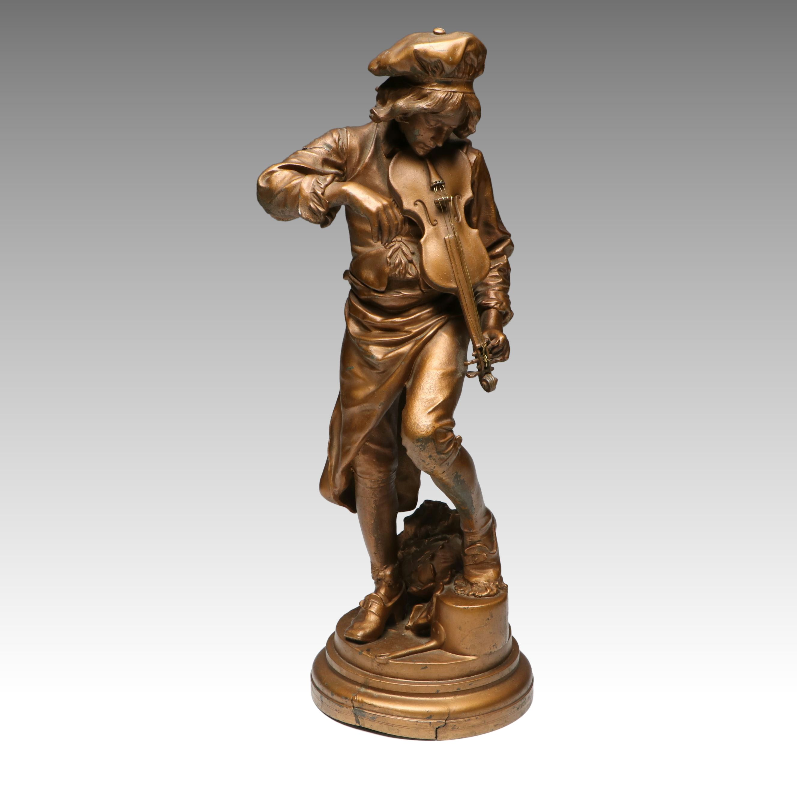 Patinated Cast Spelter Statuette After Adrien Étienne Gaudez "Lulli Enfant"