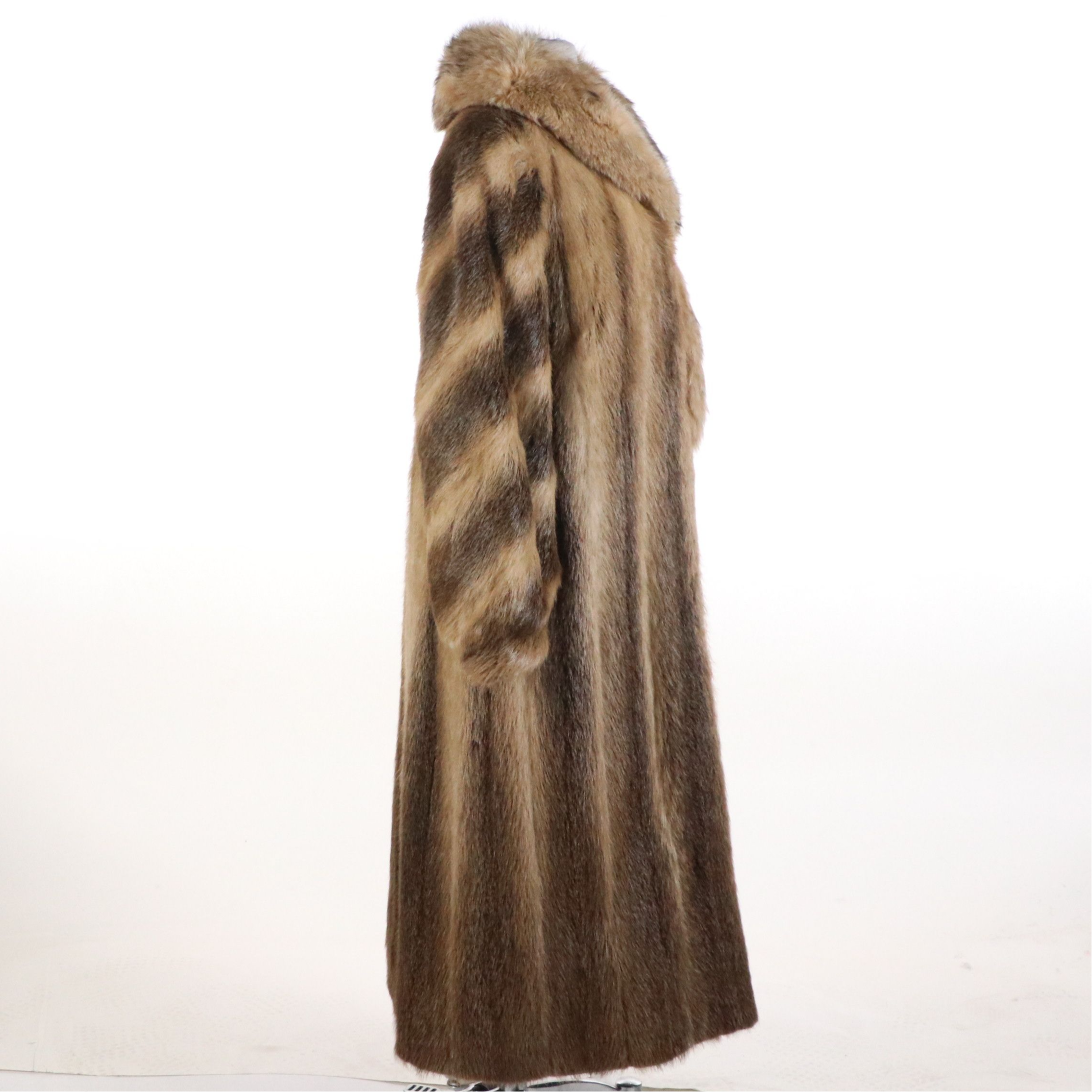 Lloyd's Vintage Dyed Beaver Fur Long Coat with Fox Fur Trim