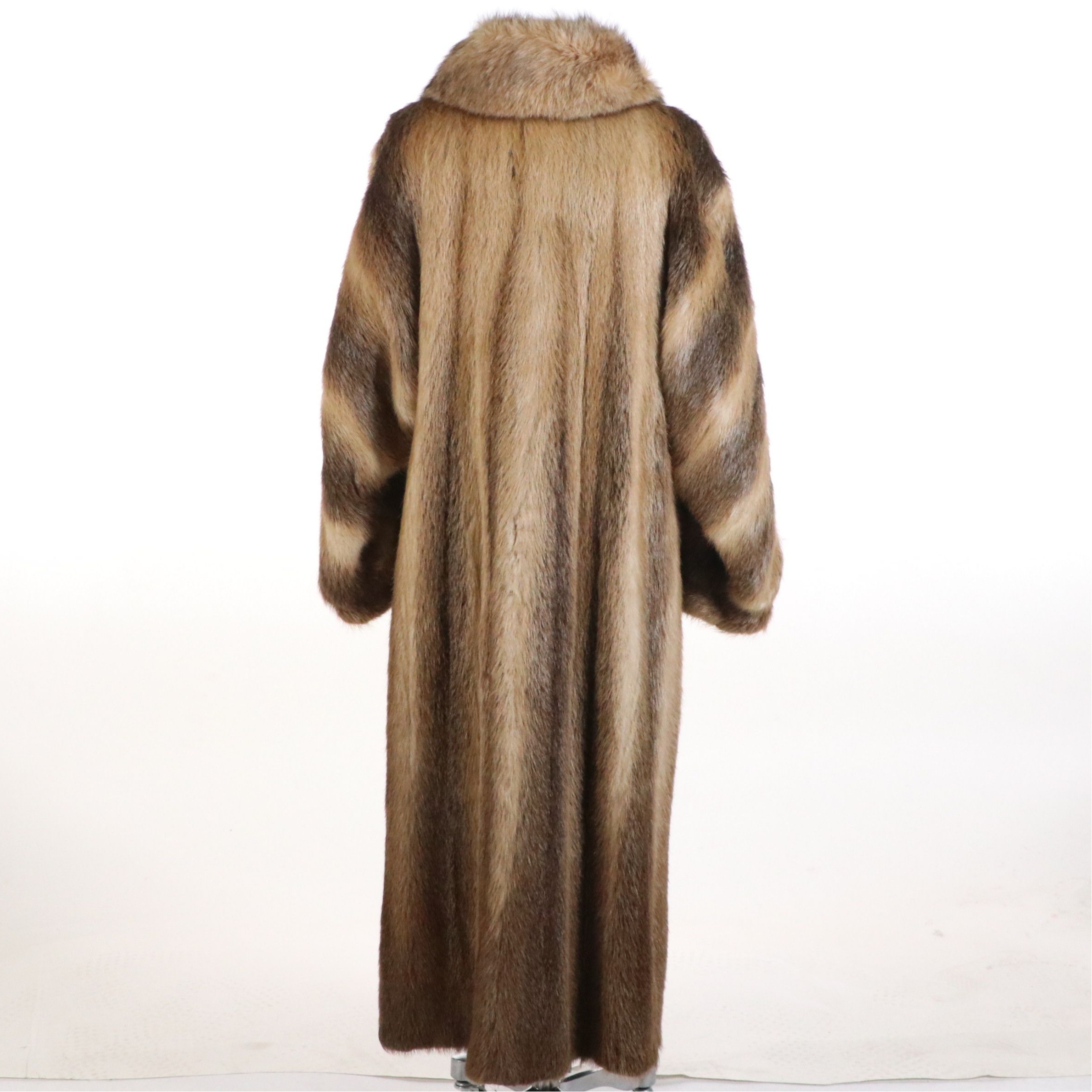 Lloyd's Vintage Dyed Beaver Fur Long Coat with Fox Fur Trim