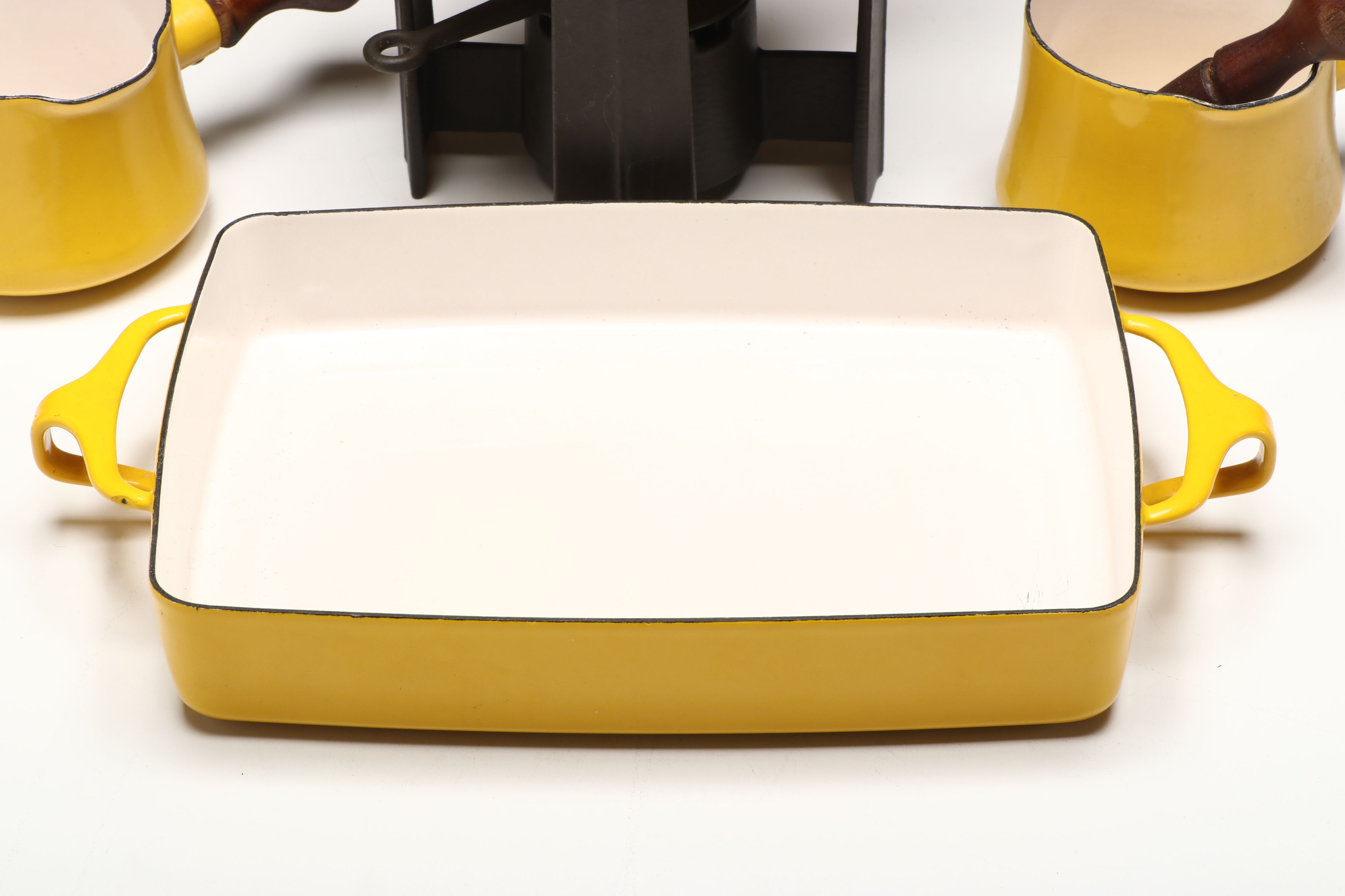 Dansk "Kobenstyle" Yellow Enameled Casserole Dishes, Fondue Pot and Sauce Pans
