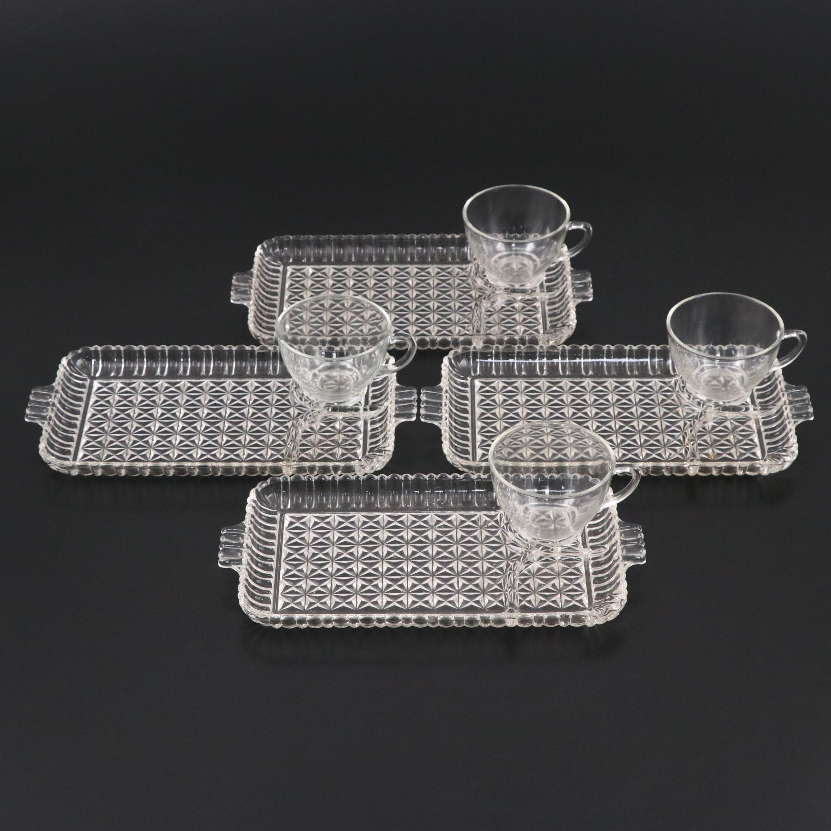 Anchor Hocking "Serva-Snack" Crystal Trays and Cups