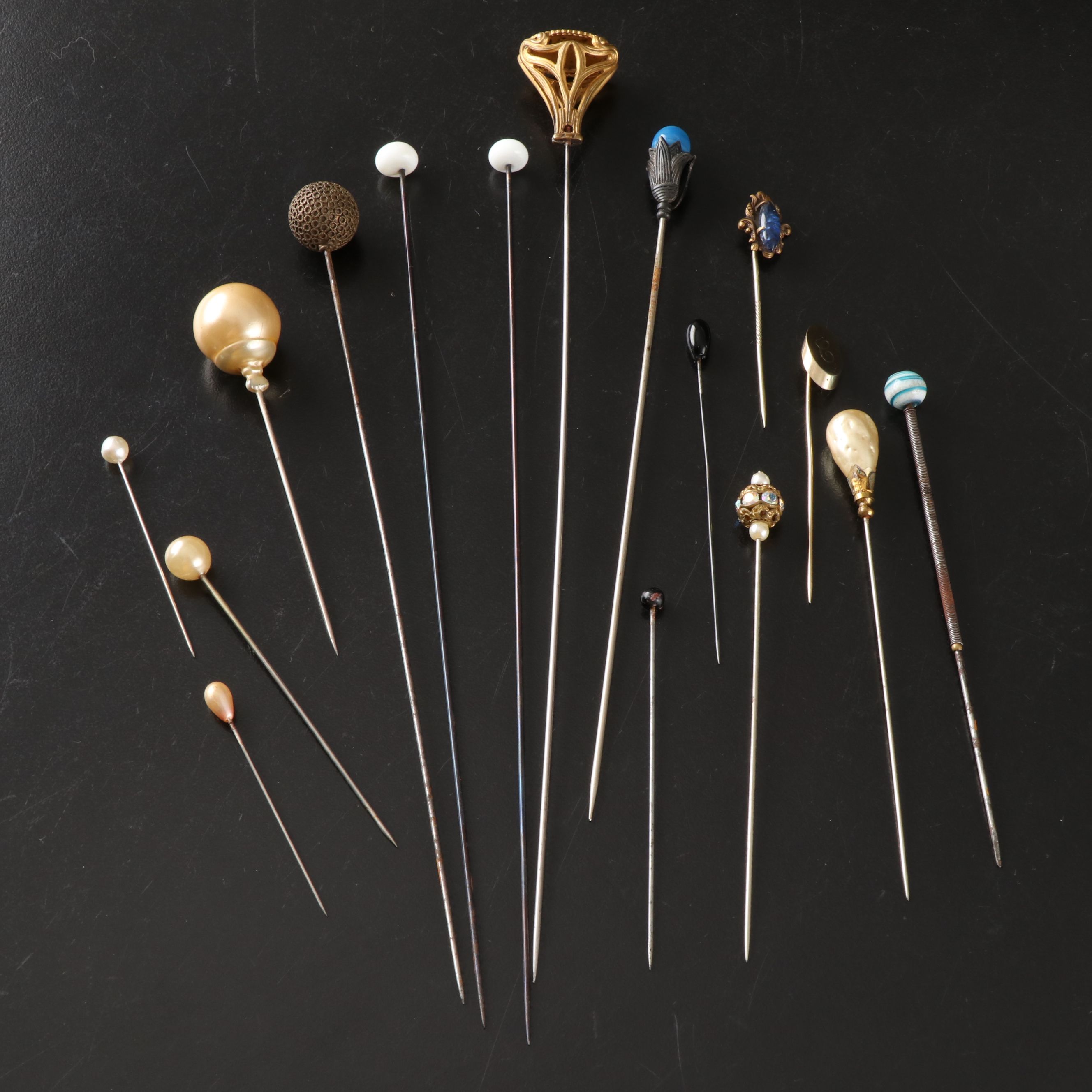 Victorian Style Lady's Head Porcelain Hat Pin Holder with Vintage Hat Pins