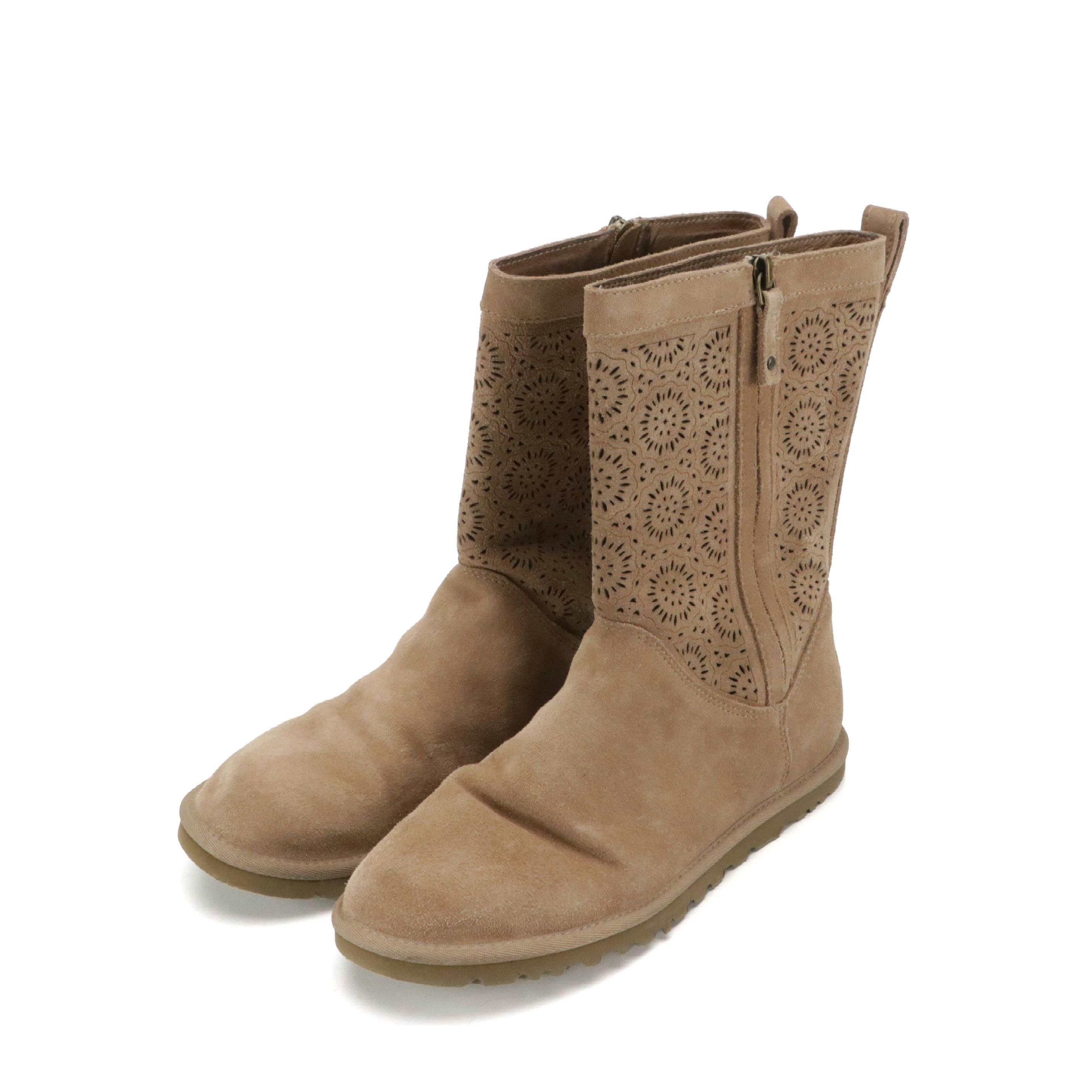 UGG Lo Pro Zip-Up Boots in Fawn Perforated Sheepskin, With Box