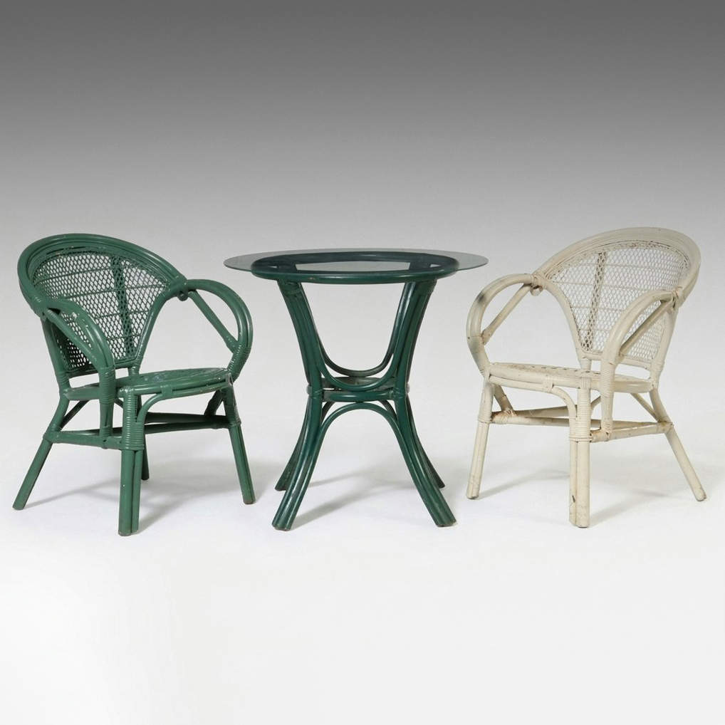 Three-Piece Coastal Style Rattan Bistro Set, Late 20th Century
