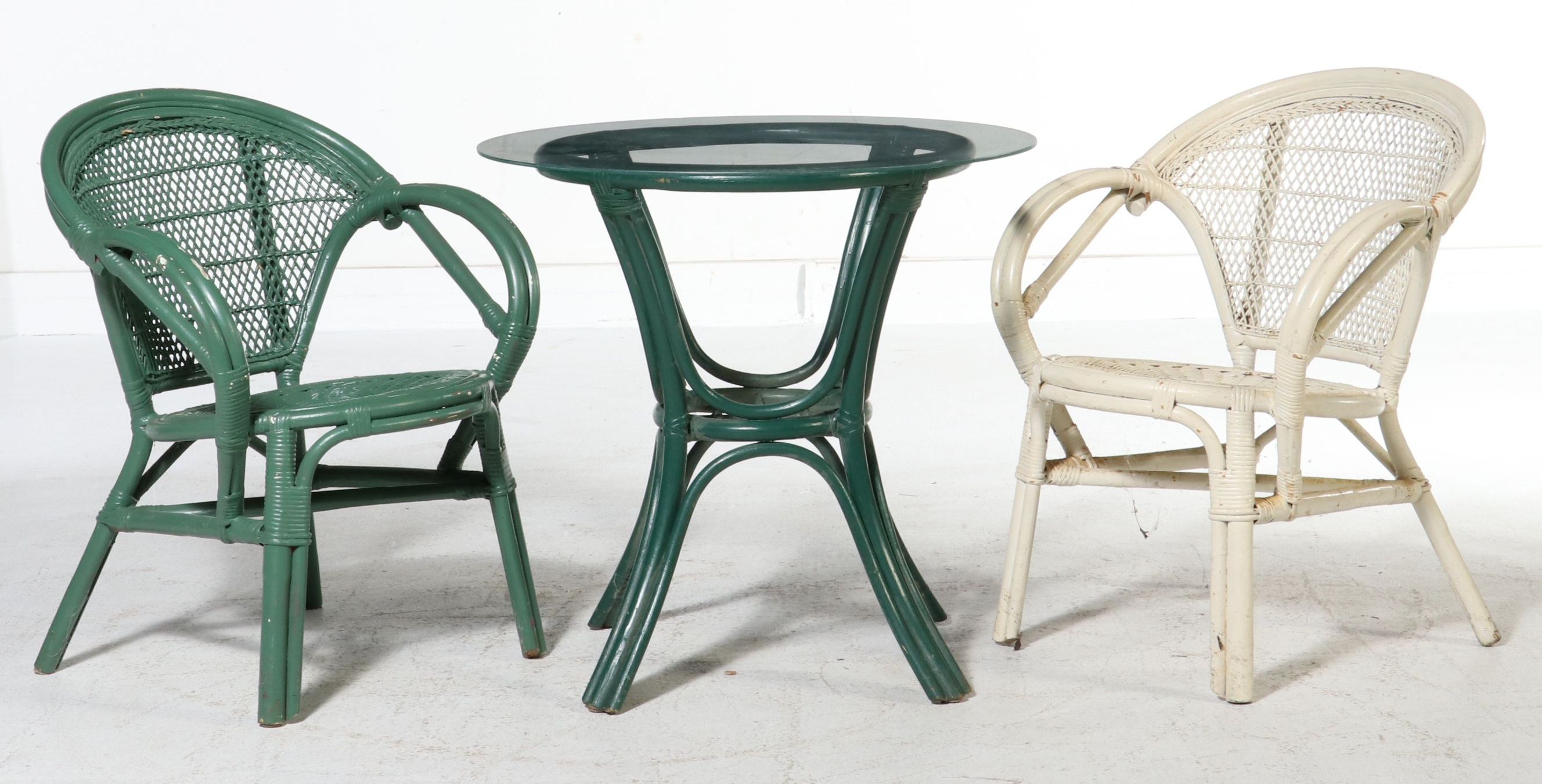 Three-Piece Coastal Style Rattan Bistro Set, Late 20th Century