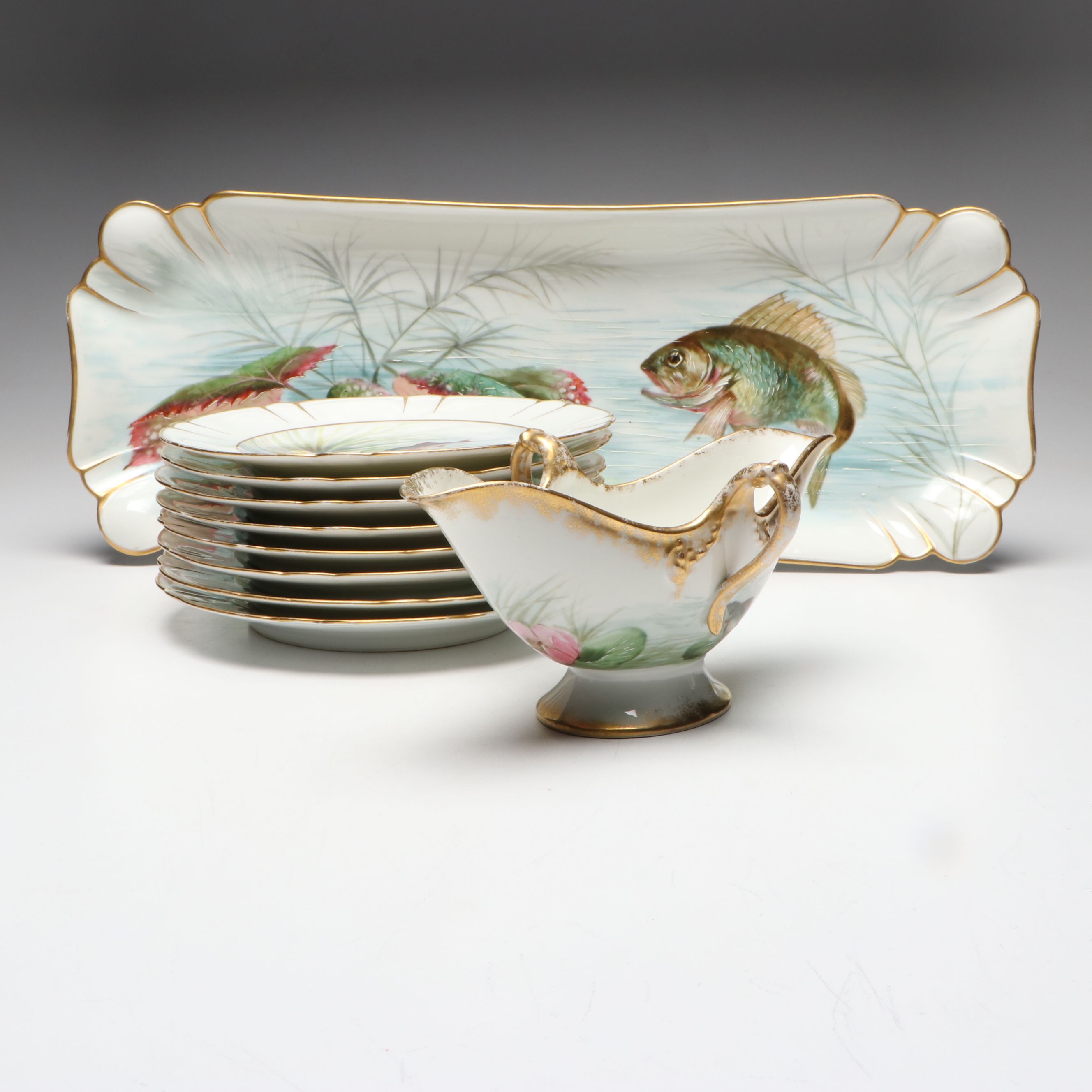 Haviland "Schleiger 10" Hand-Painted Fish Service