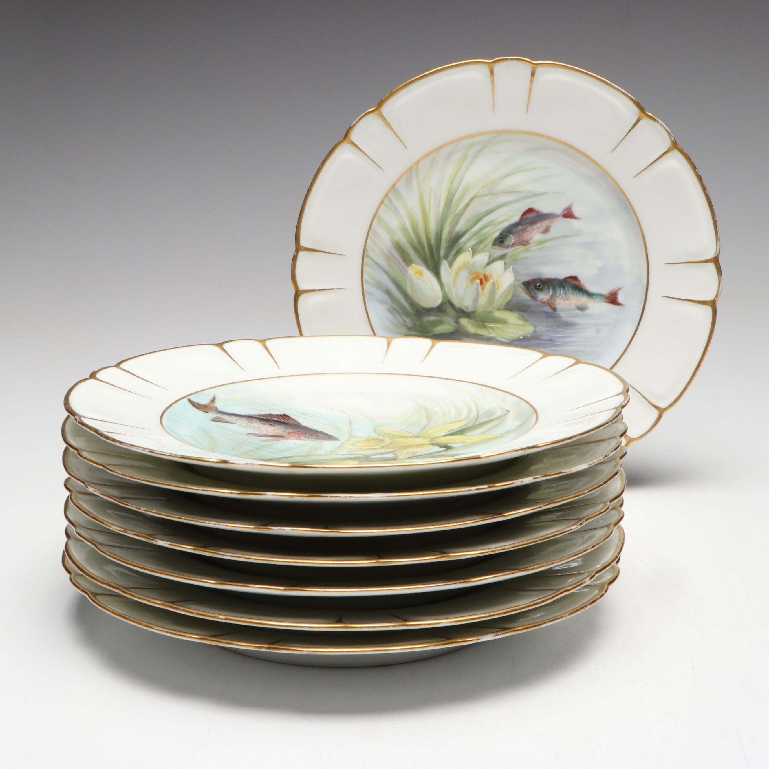 Haviland "Schleiger 10" Hand-Painted Fish Service
