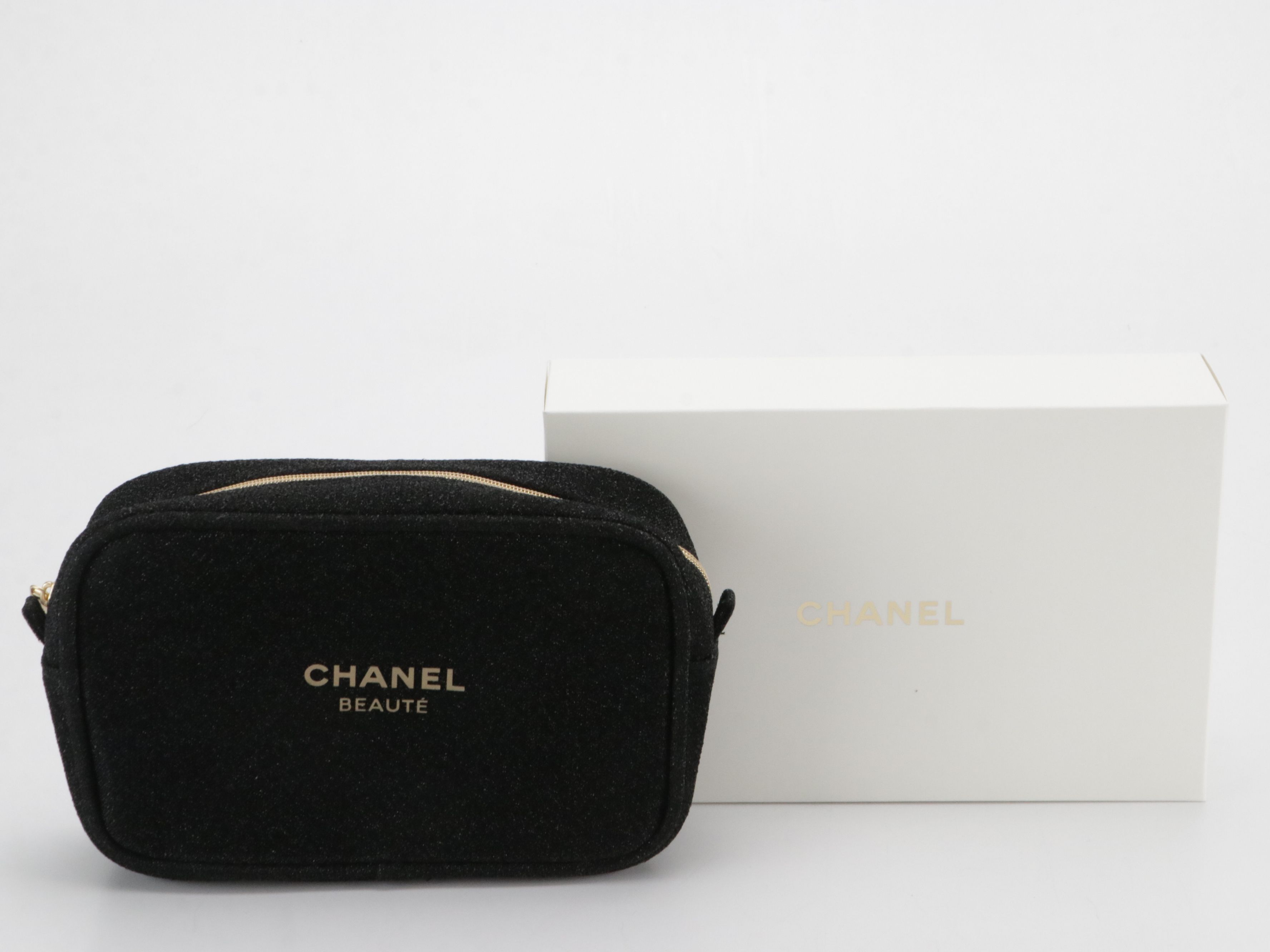 Chanel Beauté Promotional Black Glitter Cosmetic Pouch, With Box