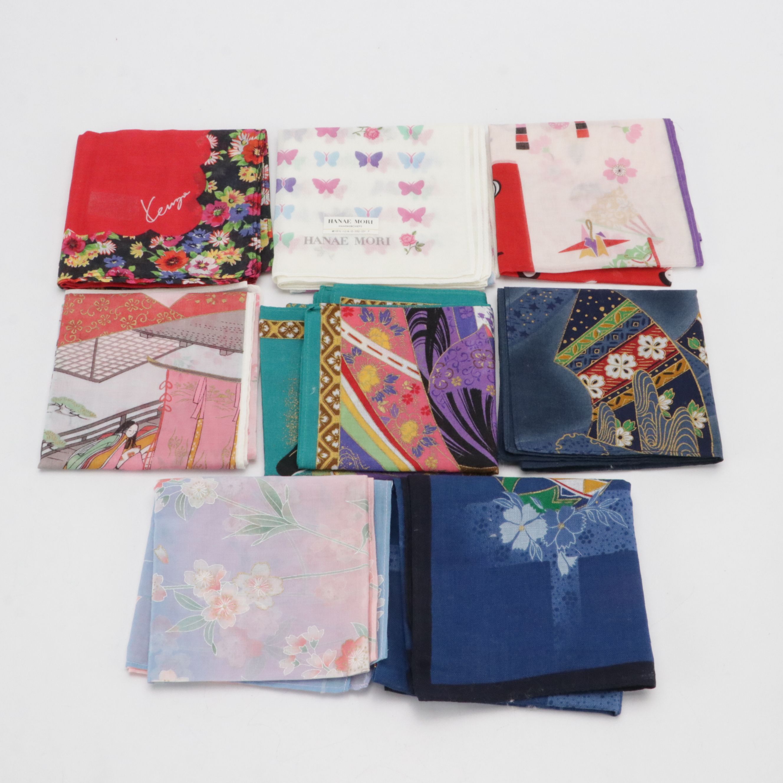 Hanae Mori, Kenzo, and Other Printed Silk/Cotton Handkerchiefs