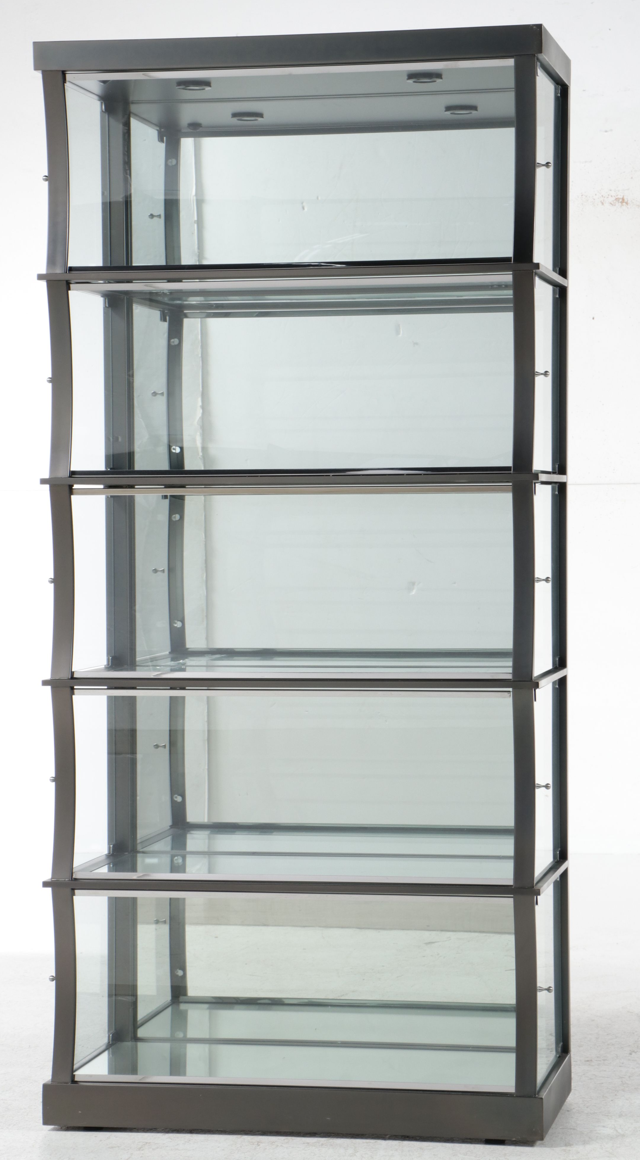 Contemporary Five-Tier Curved Glass and Metal Display Cabinet