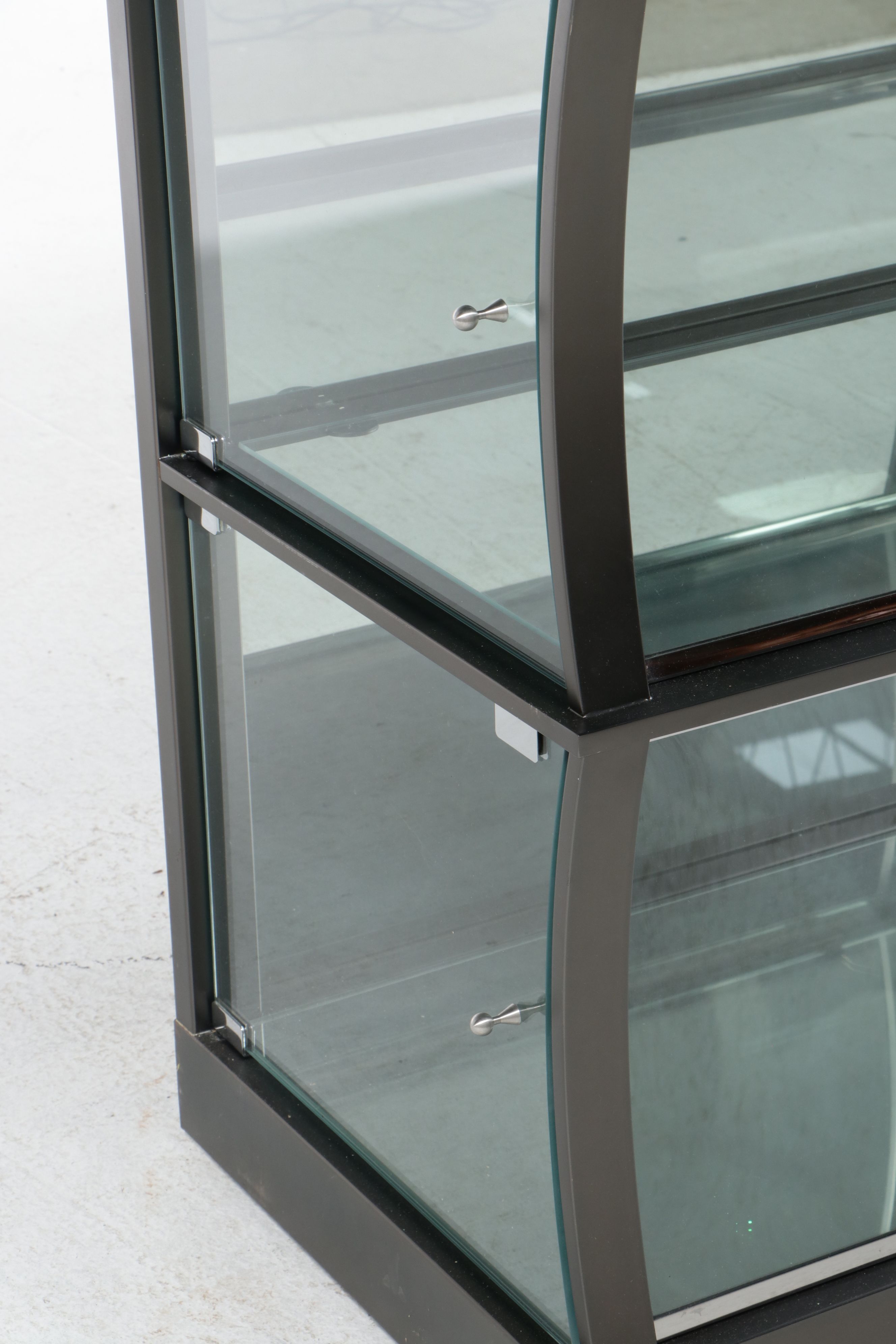 Contemporary Five-Tier Curved Glass and Metal Display Cabinet