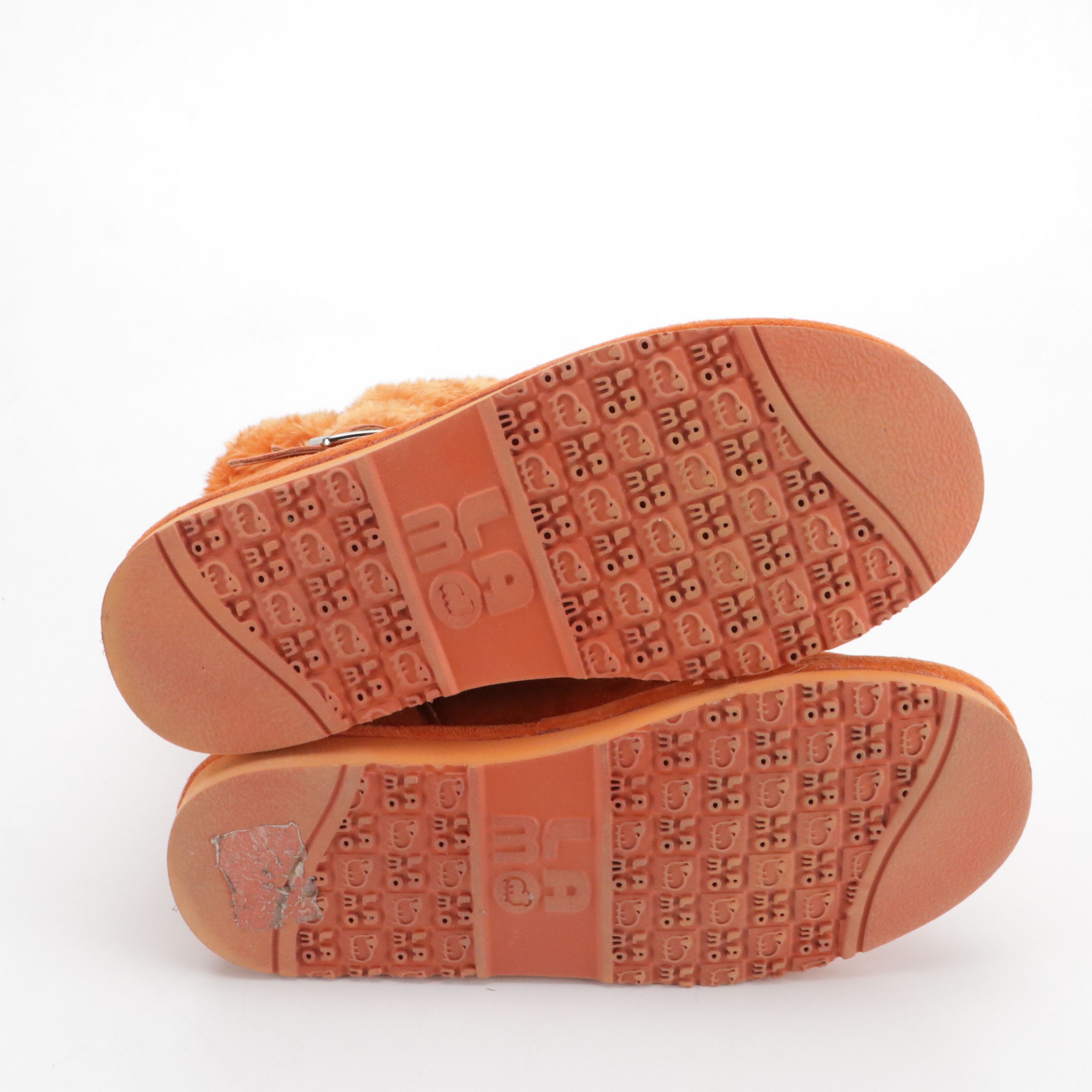 Lamo Orange Faux Sheepskin Shearling Buckle Boots, With Box