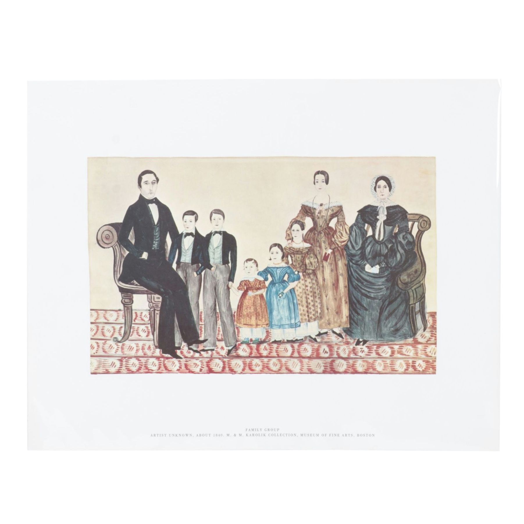 Offset Lithograph "Family Group" Portrait Circa 1840