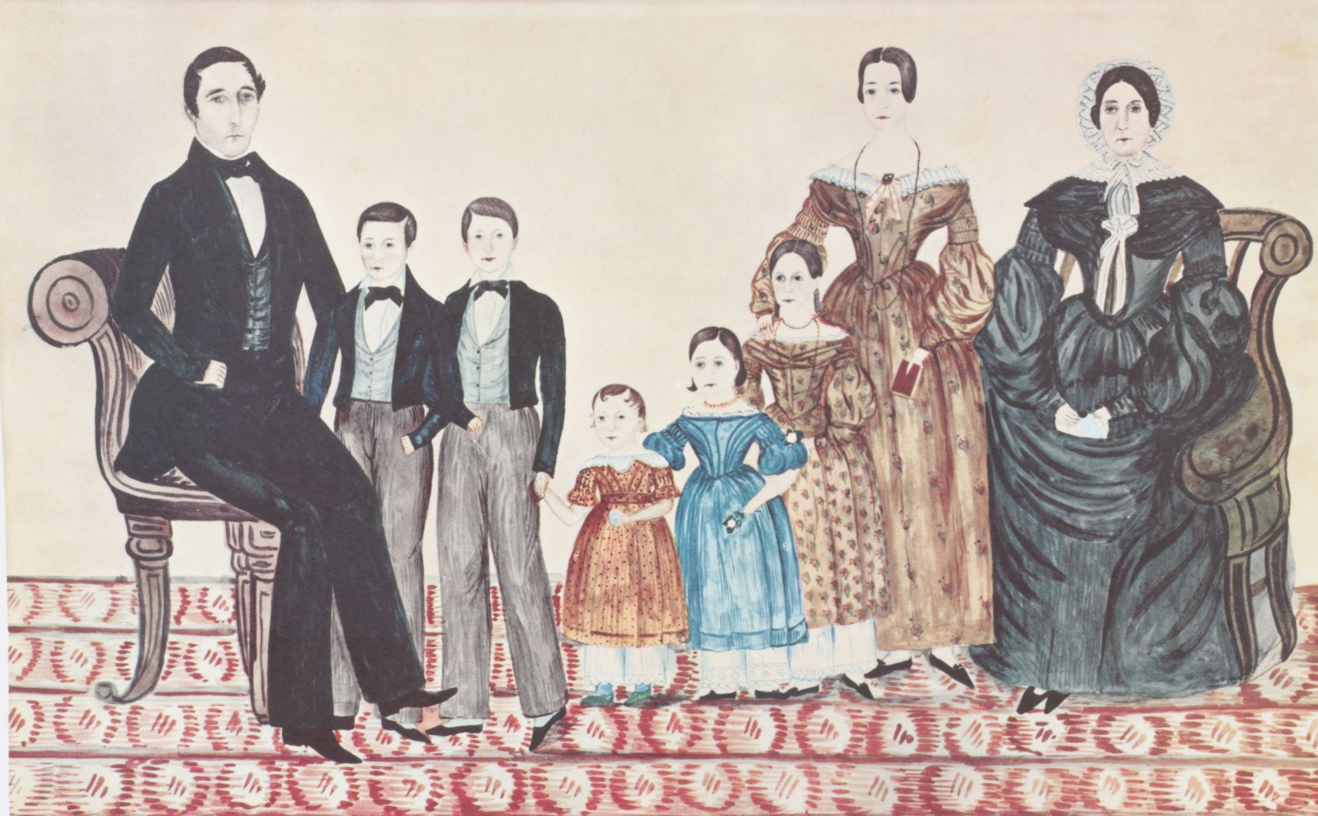 Offset Lithograph "Family Group" Portrait Circa 1840