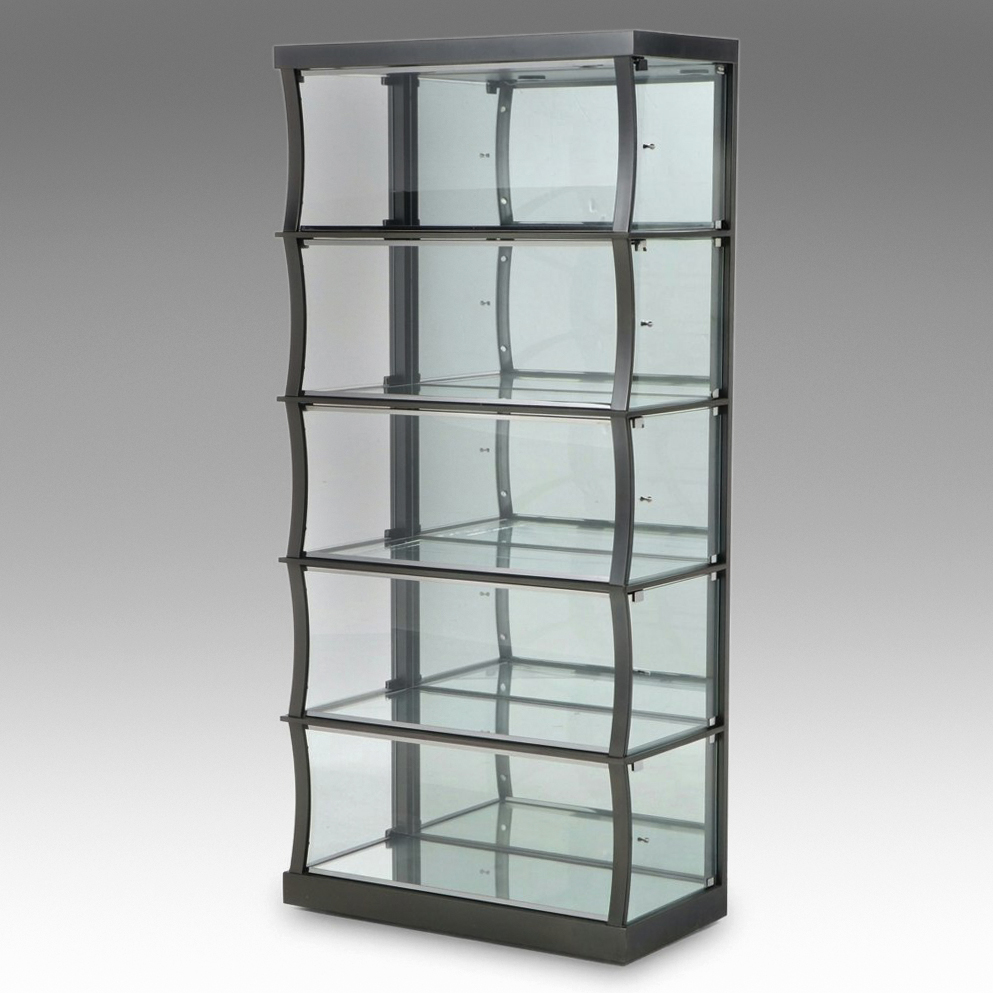 Contemporary Five-Tier Curved Glass and Metal Display Cabinet