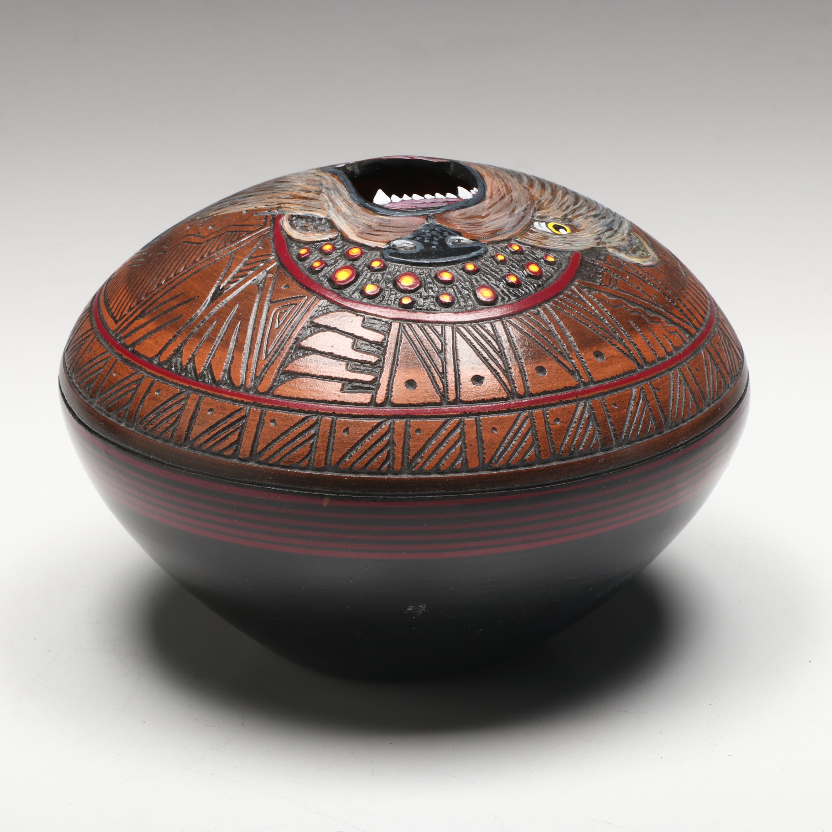 Paul Lansing Navajo Pottery Bowl with Bear Design