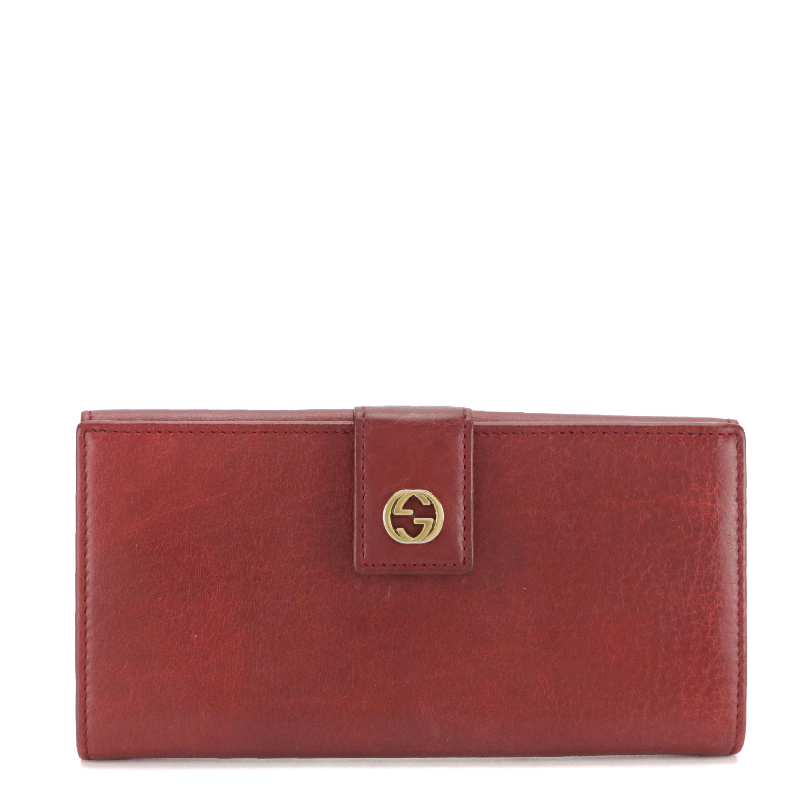 Gucci GG Flap Continental Wallet in Red Calfskin Leather, With Box