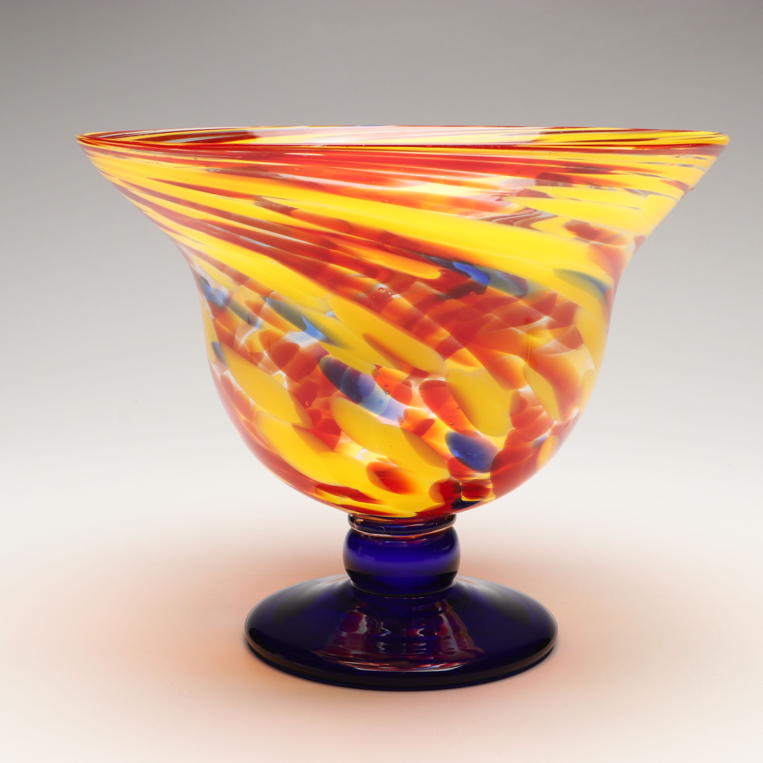 Wako Cobalt Grape Glass Paperweight with Multicolor Art Glass Footed Bowl