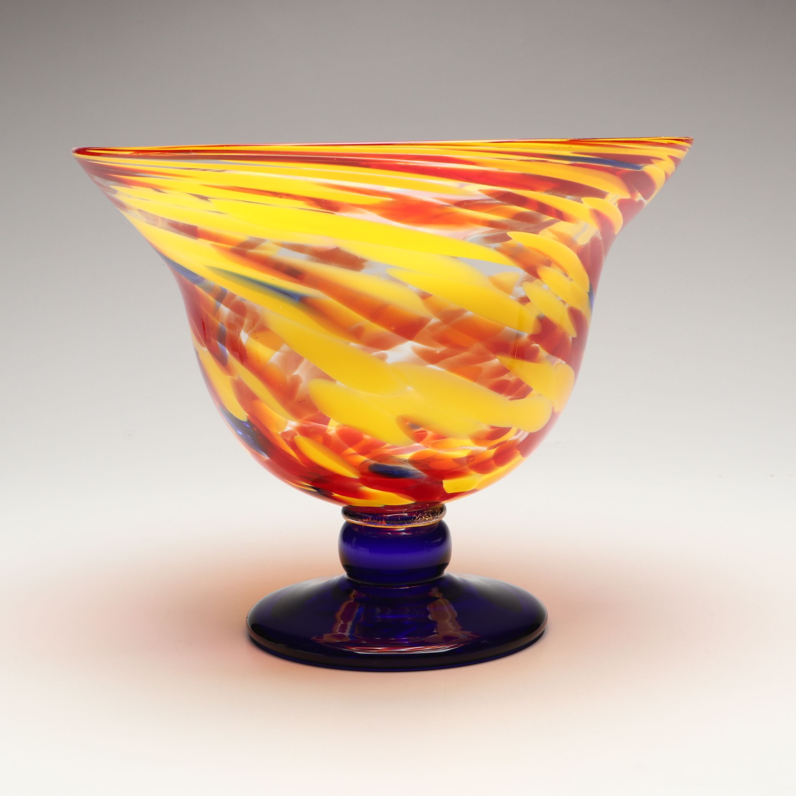 Wako Cobalt Grape Glass Paperweight with Multicolor Art Glass Footed Bowl