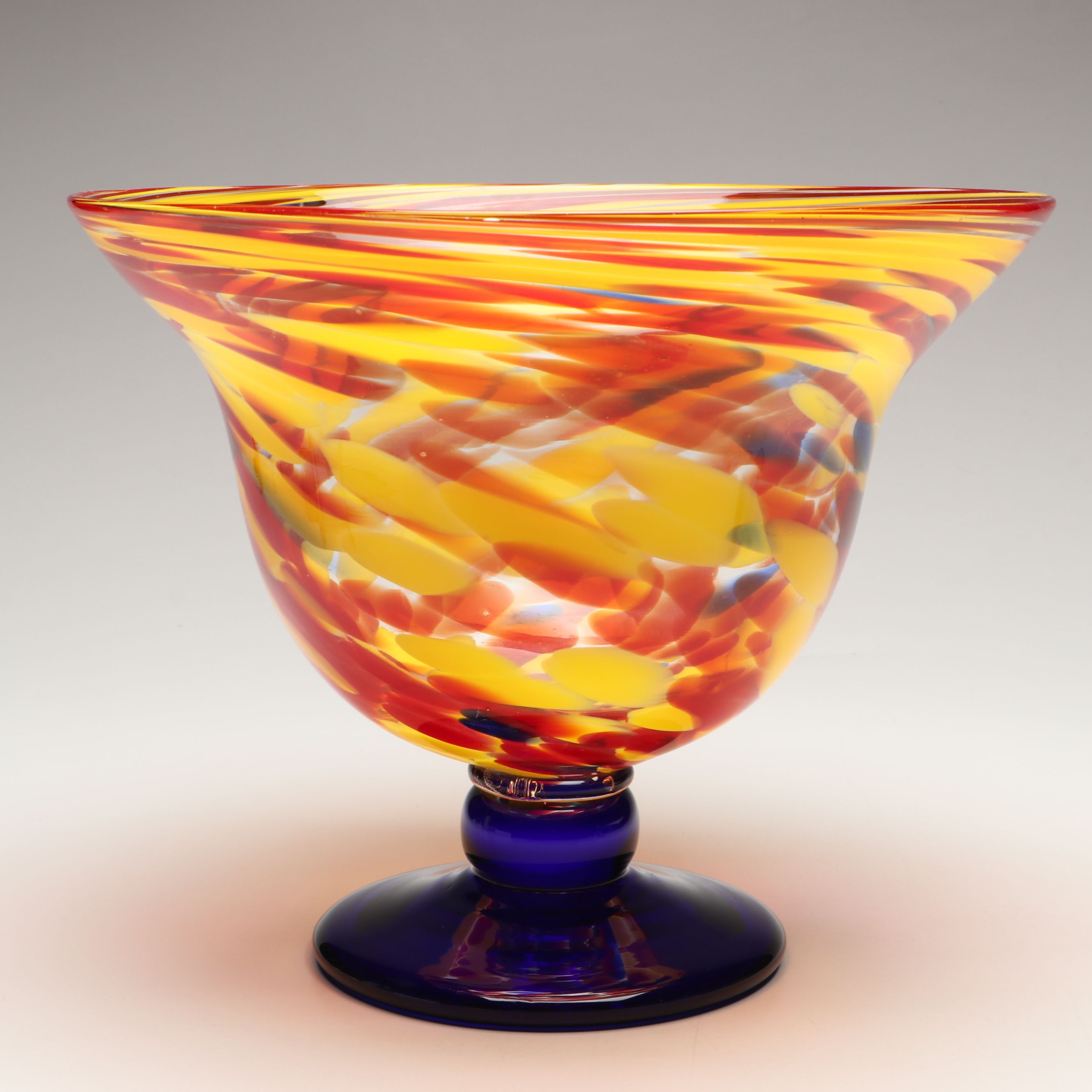 Wako Cobalt Grape Glass Paperweight with Multicolor Art Glass Footed Bowl