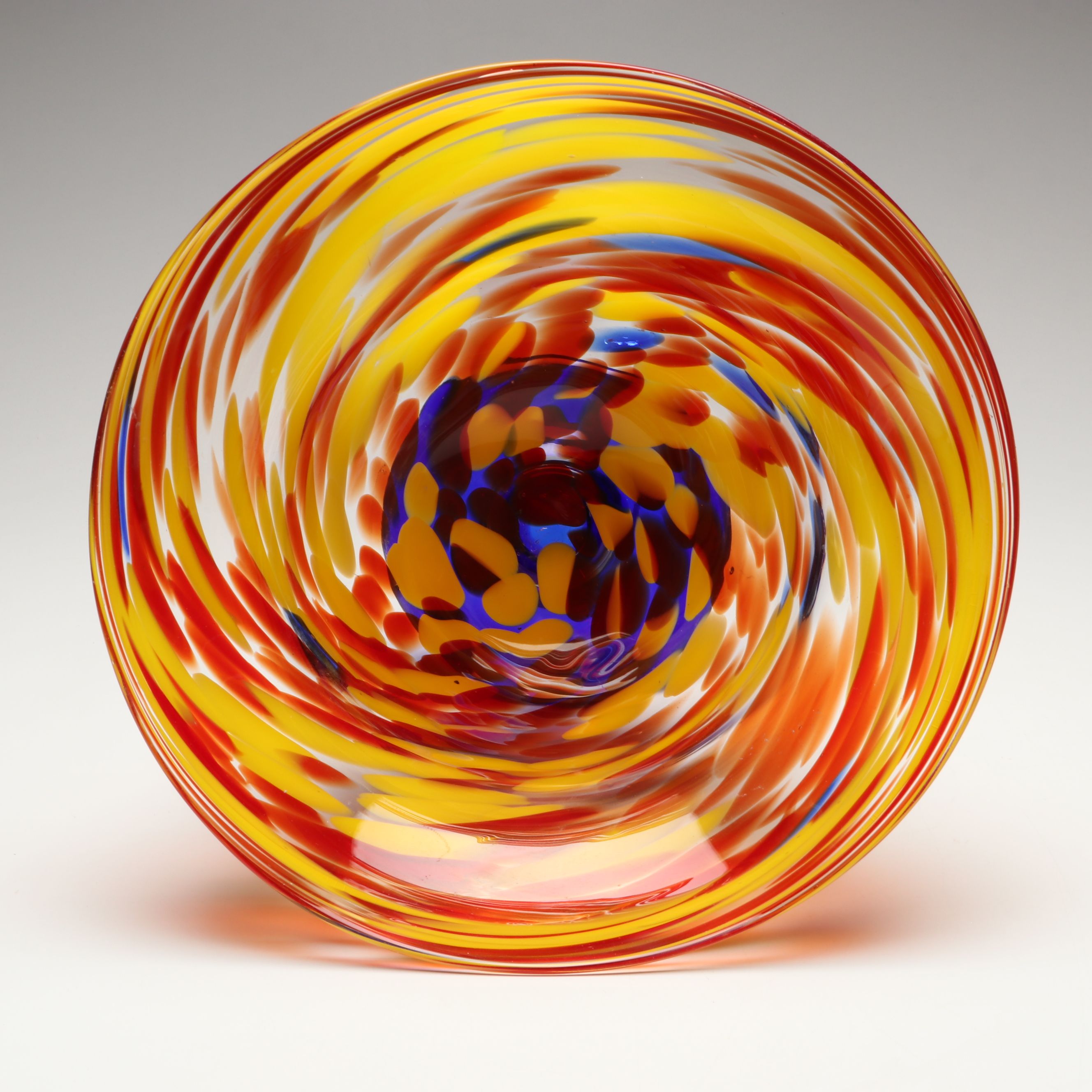 Wako Cobalt Grape Glass Paperweight with Multicolor Art Glass Footed Bowl