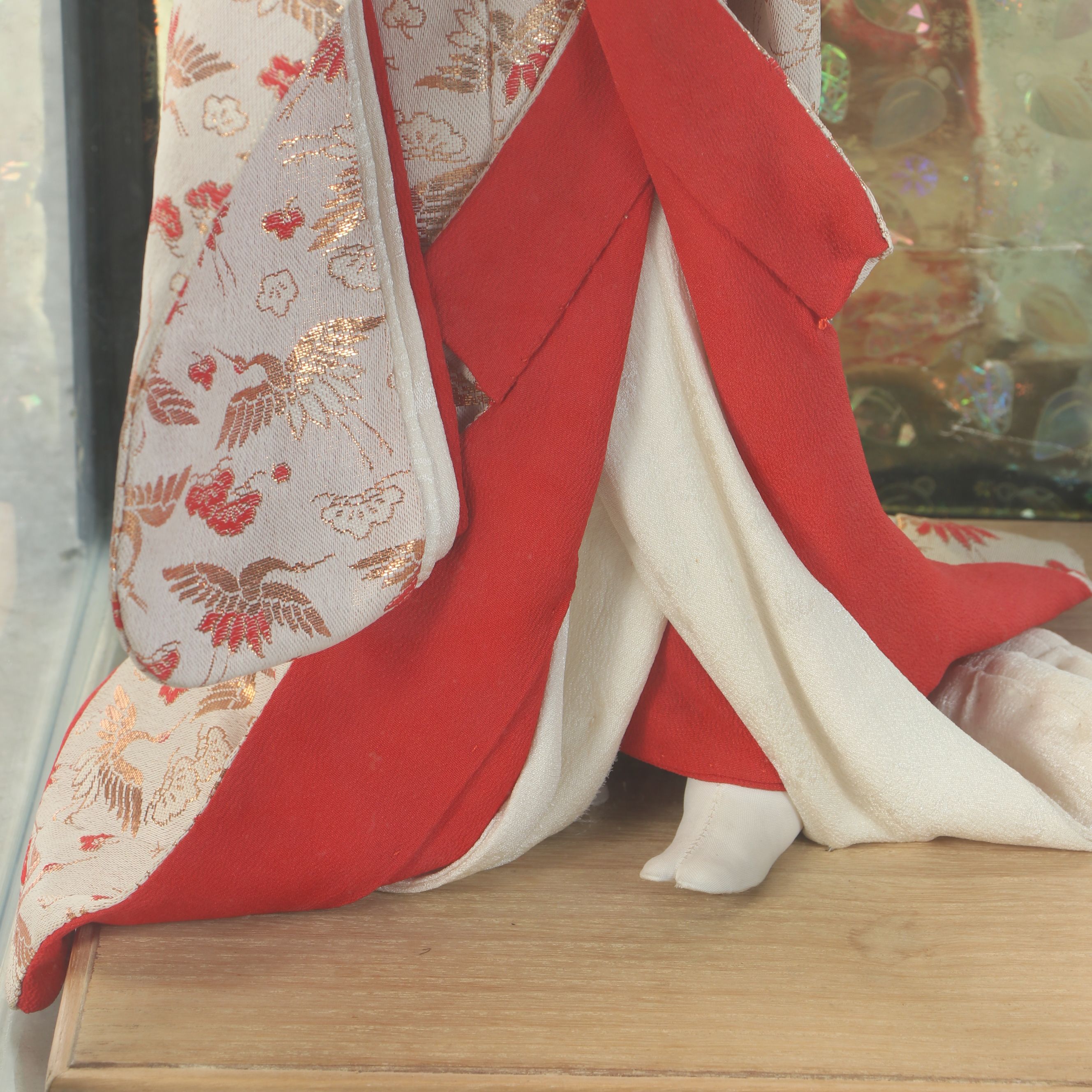 Japanese Handmade Woman Dressed in Kimono Holding Fan Fabric and Plaster Doll